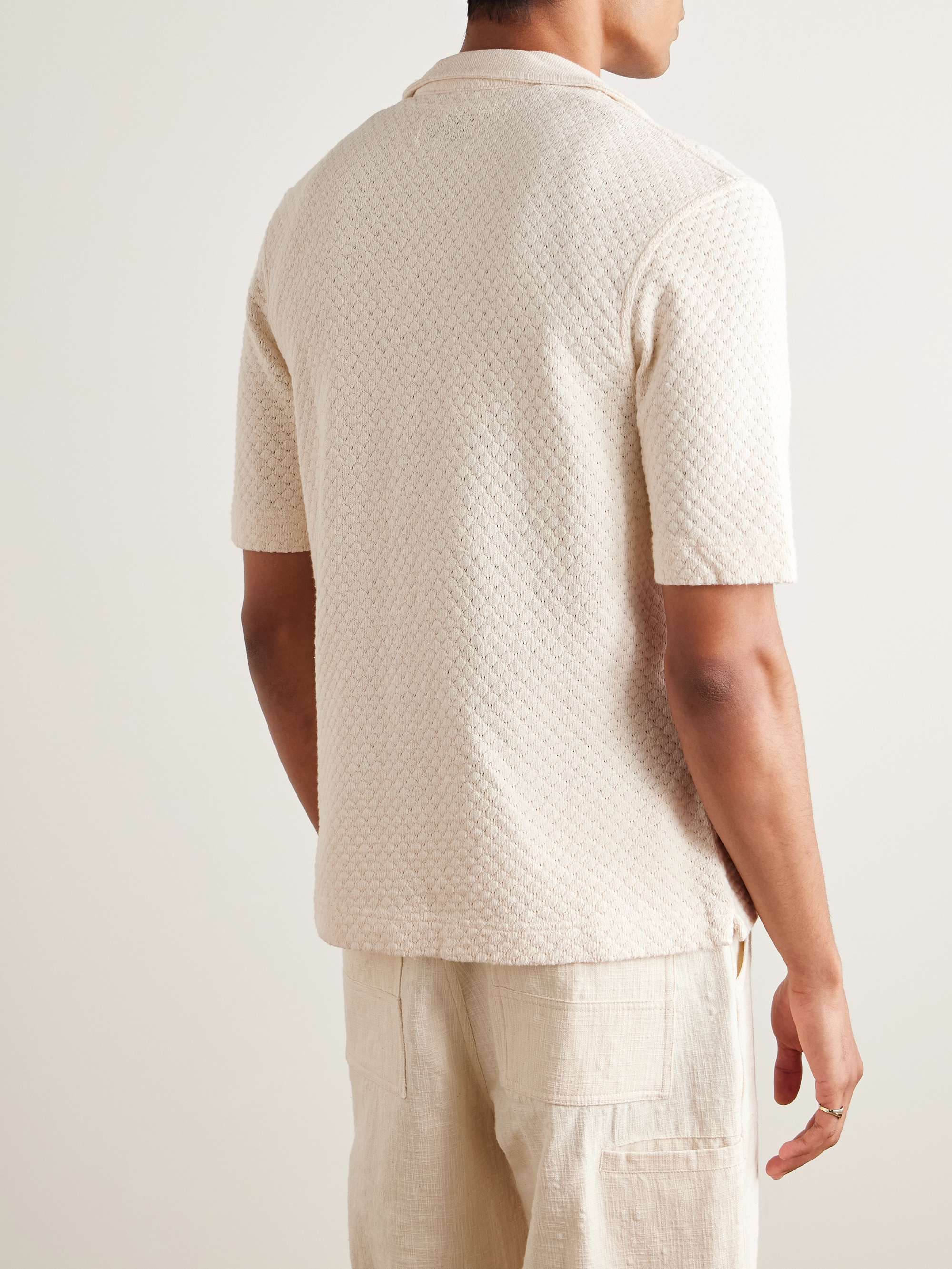 Kai Camp-Collar Pointelle-Knit Cotton Shirt view