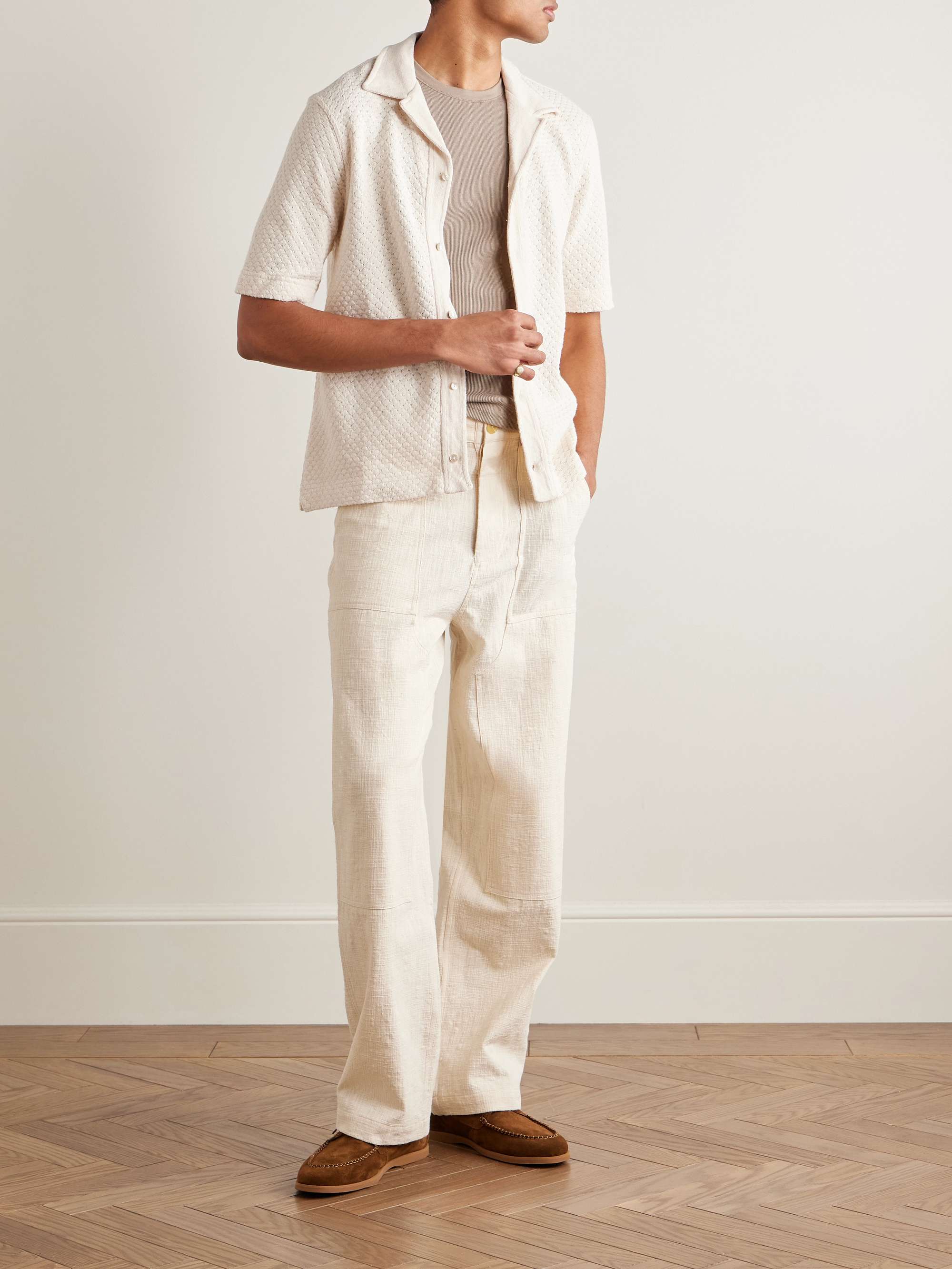 Kai Camp-Collar Pointelle-Knit Cotton Shirt view
