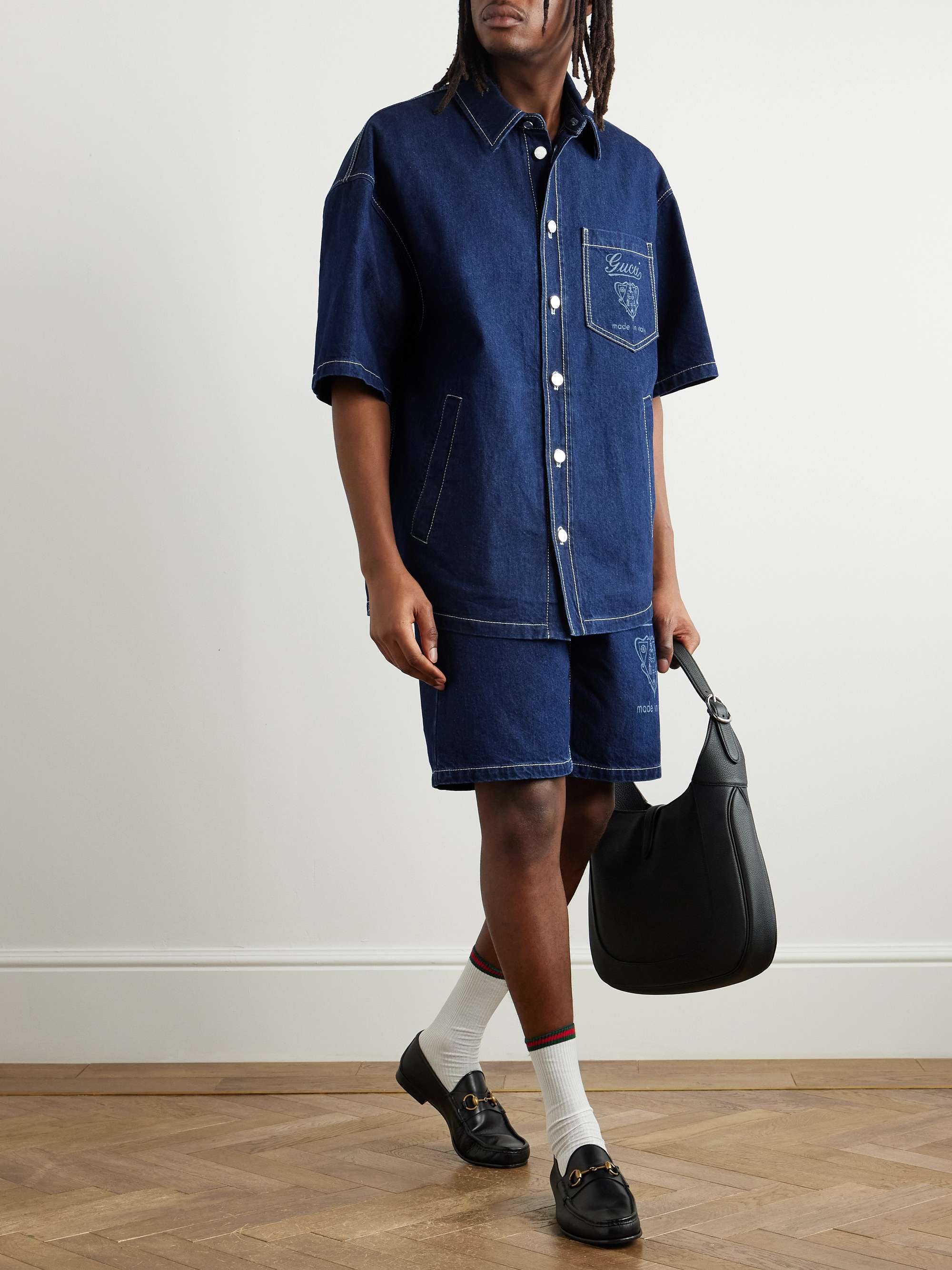 Oversized Logo-Print Denim Shirt view