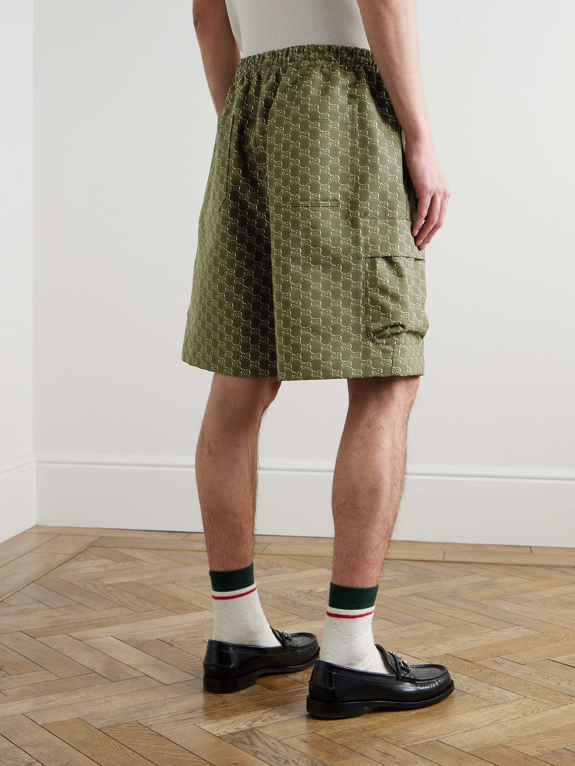 Slim-Fit Straight-Leg Logo-Jacquard Cotton Cargo Shorts view