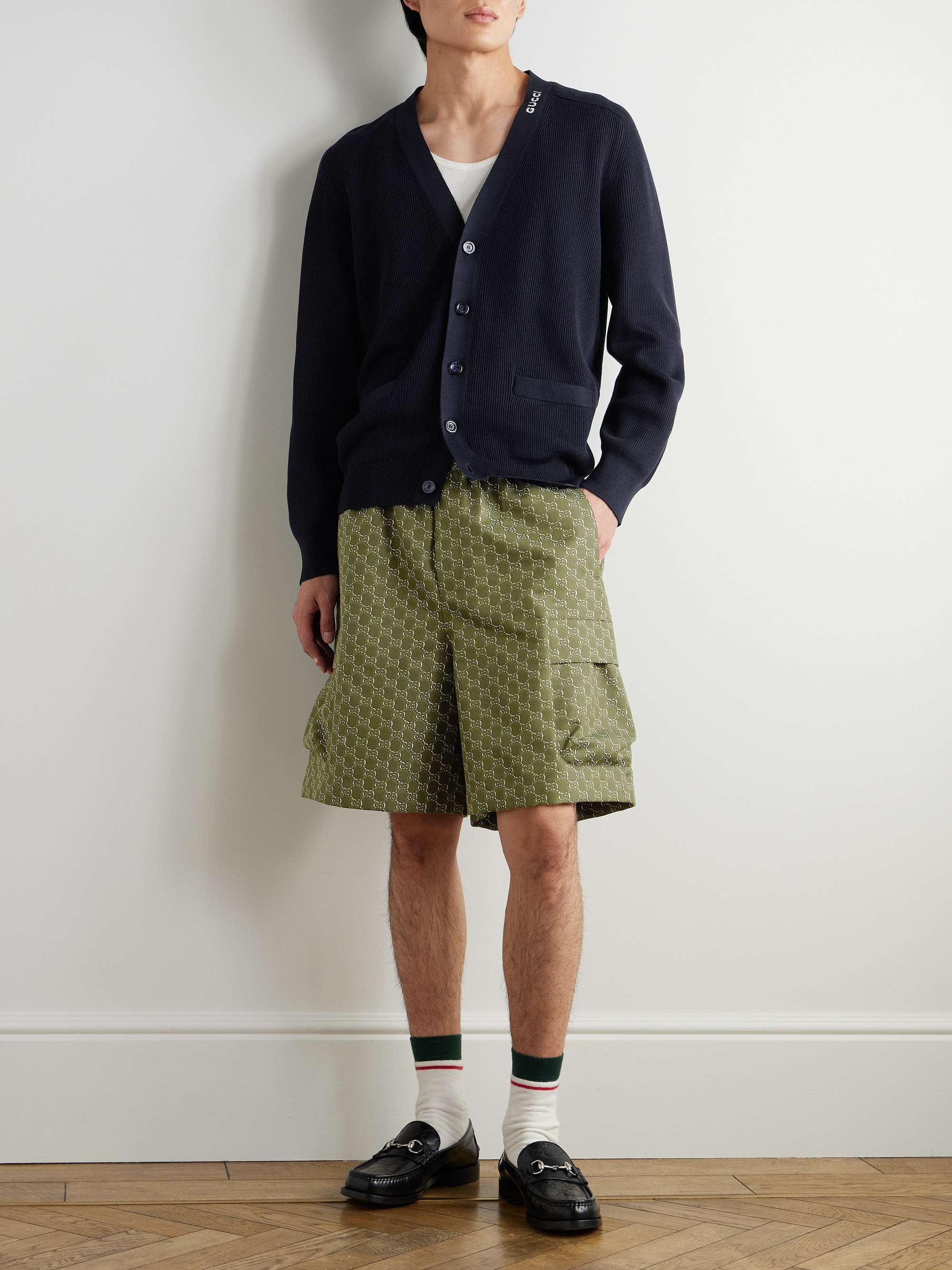 Slim-Fit Straight-Leg Logo-Jacquard Cotton Cargo Shorts view