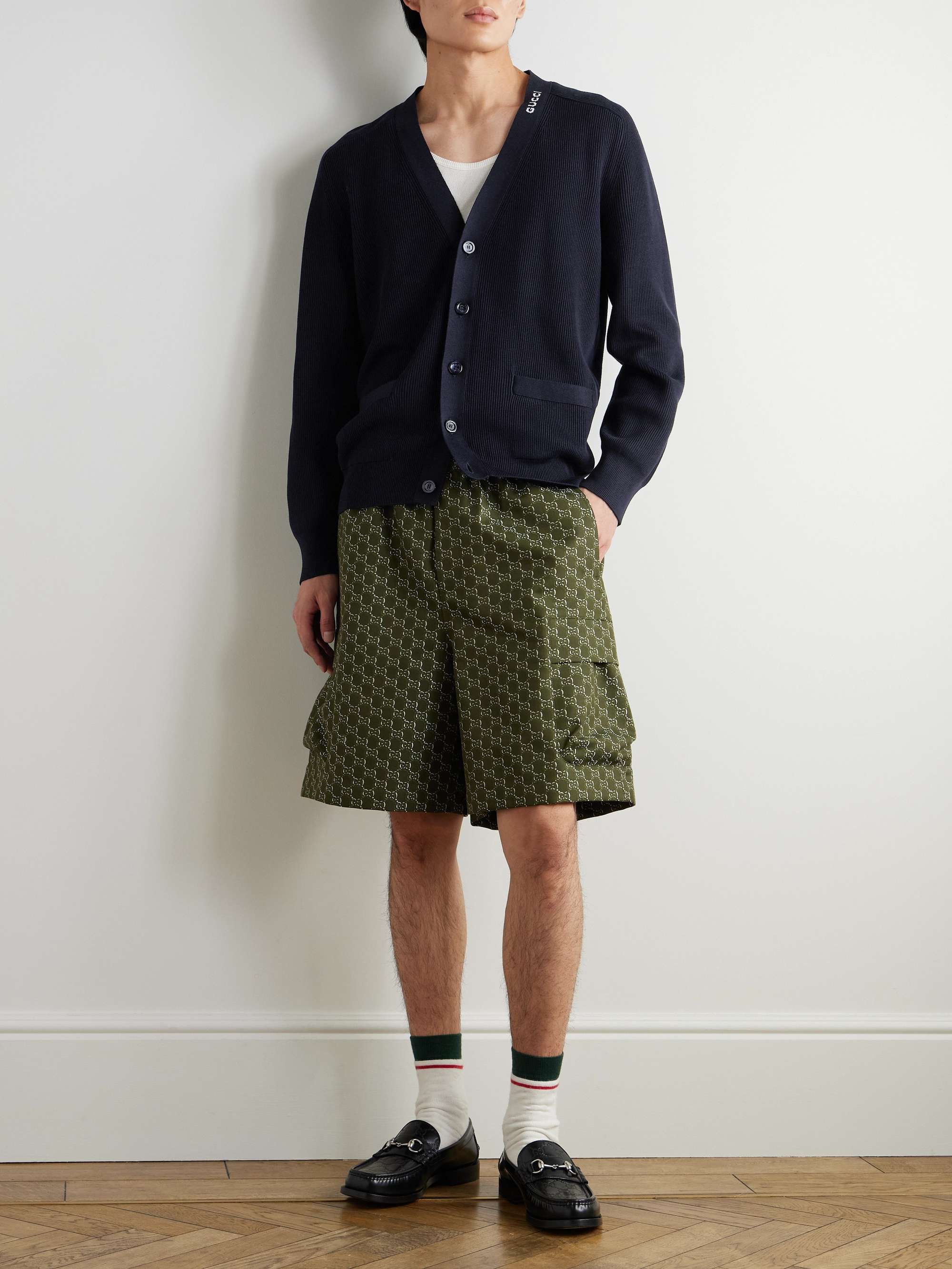 Logo-Jacquard Ribbed Silk and Cotton-Blend Cardigan view