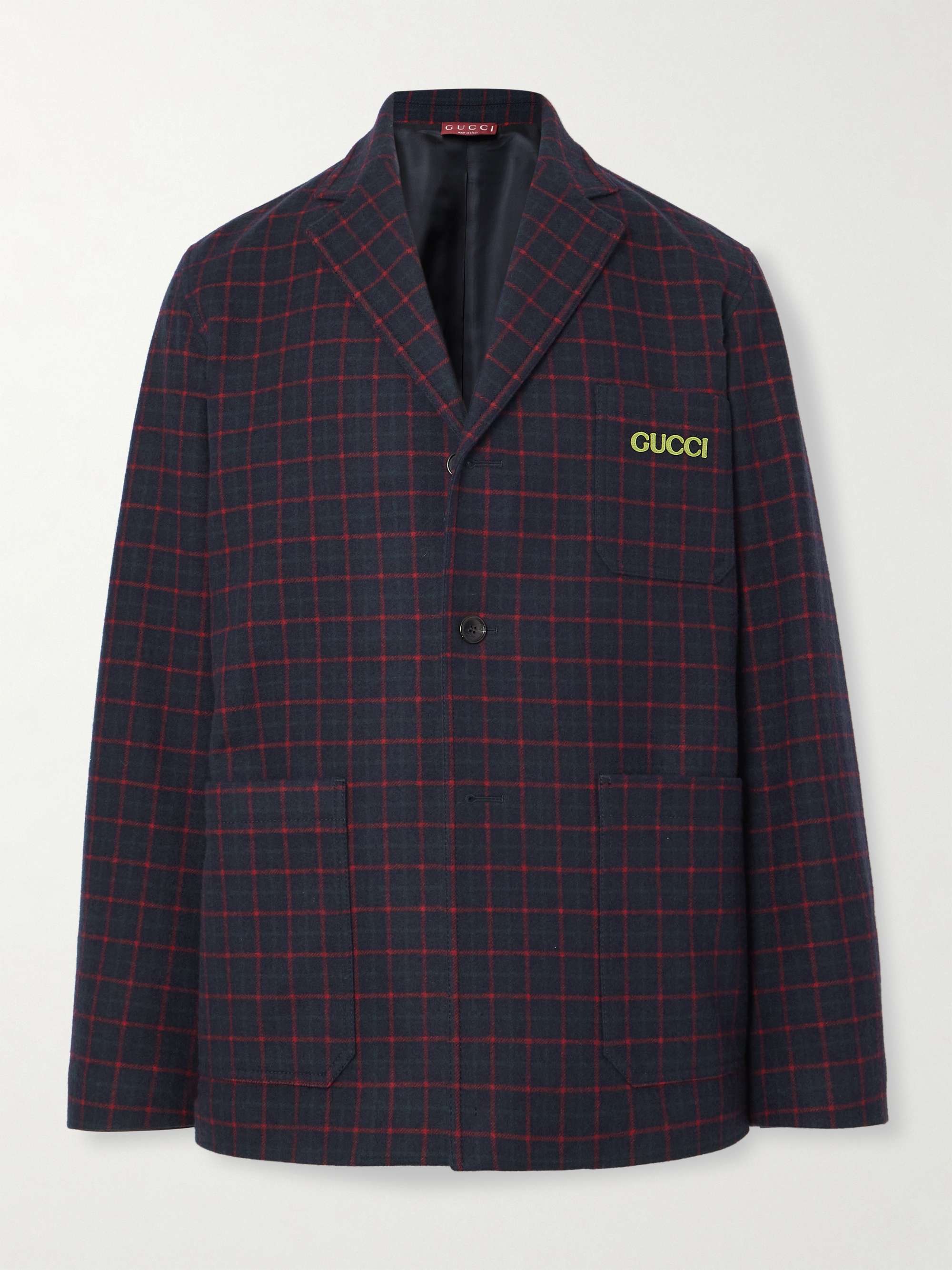 Logo-Appliquéd Checked Wool-Blend Flannel Blazer view