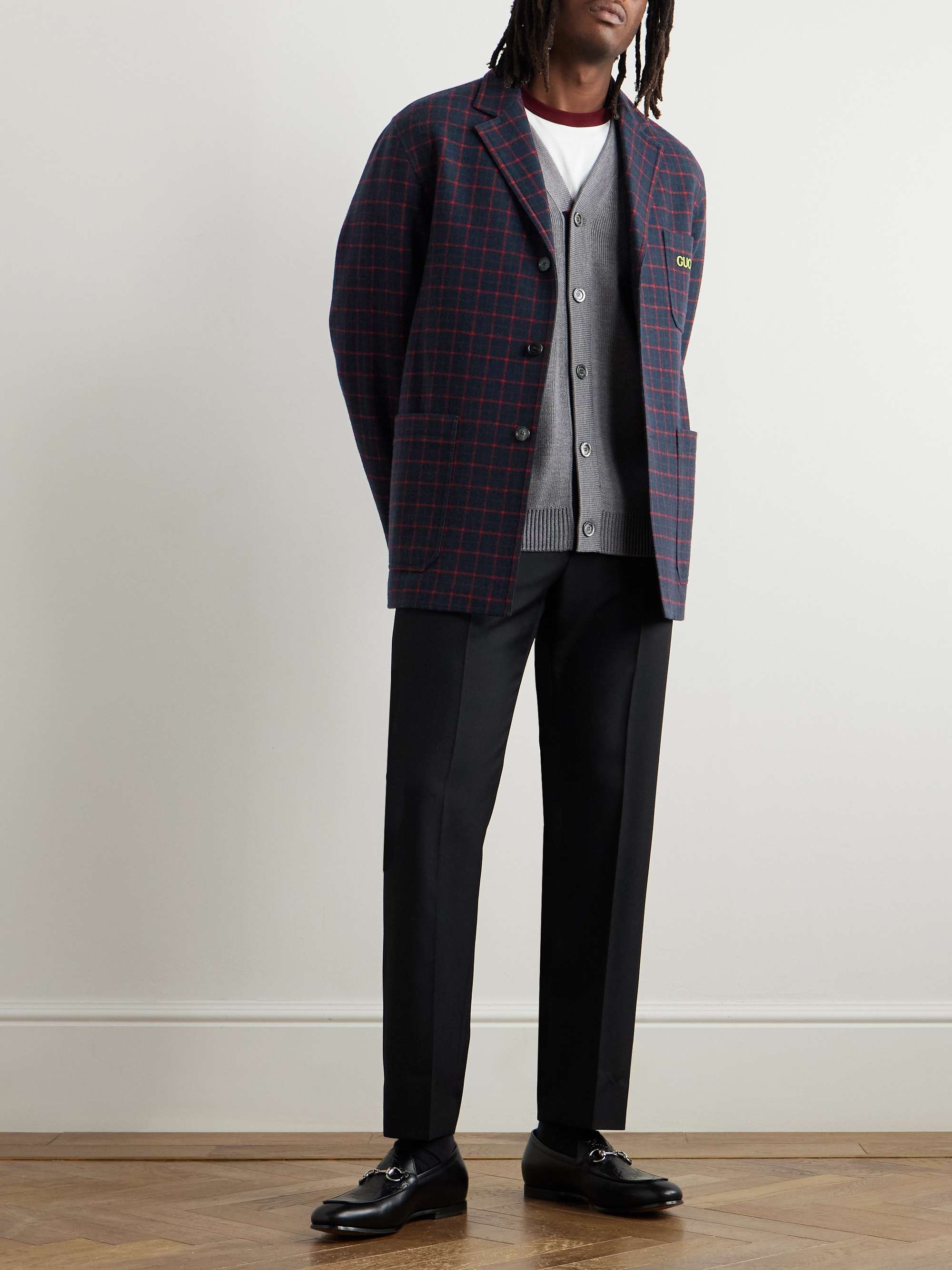 Logo-Appliquéd Checked Wool-Blend Flannel Blazer view