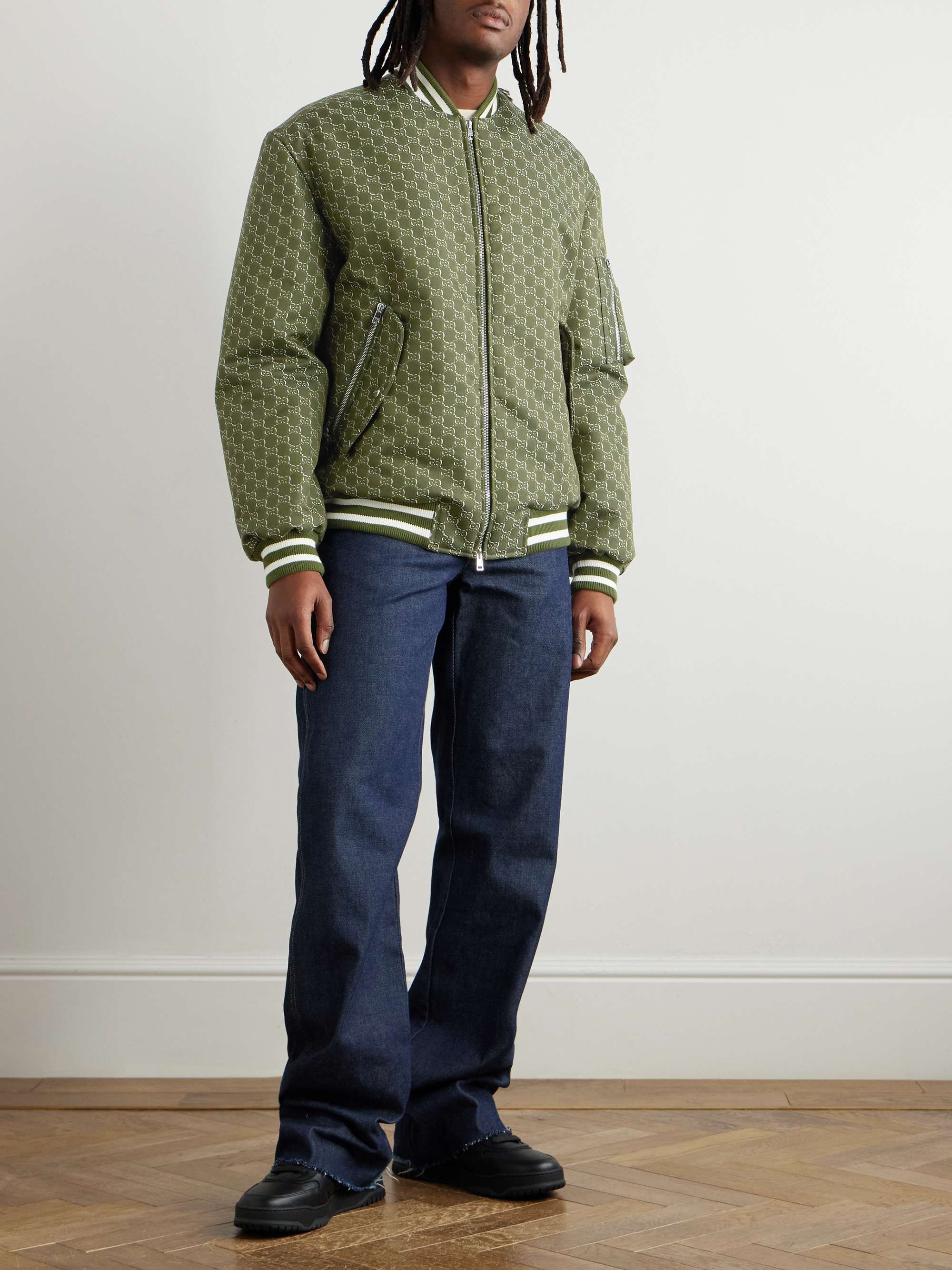 Logo-Jacquard Padded Cotton-Twill Bomber Jacket view