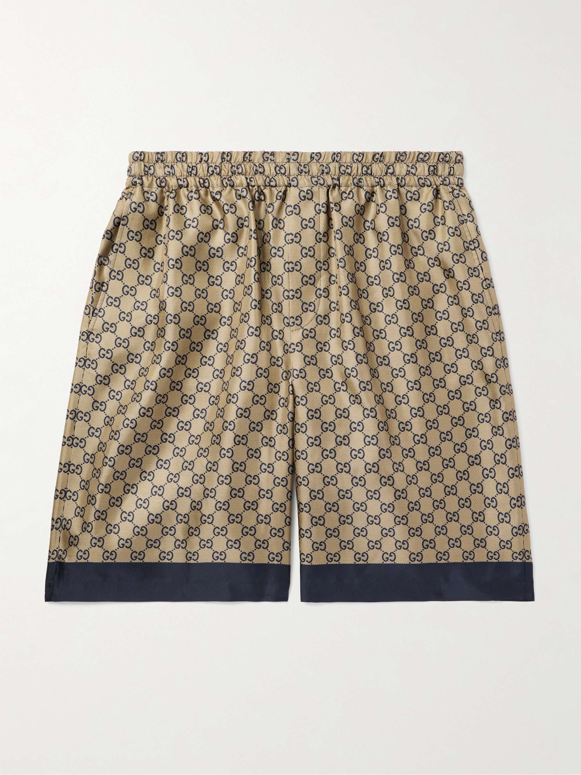Wide-Leg Logo-Print Silk Shorts view