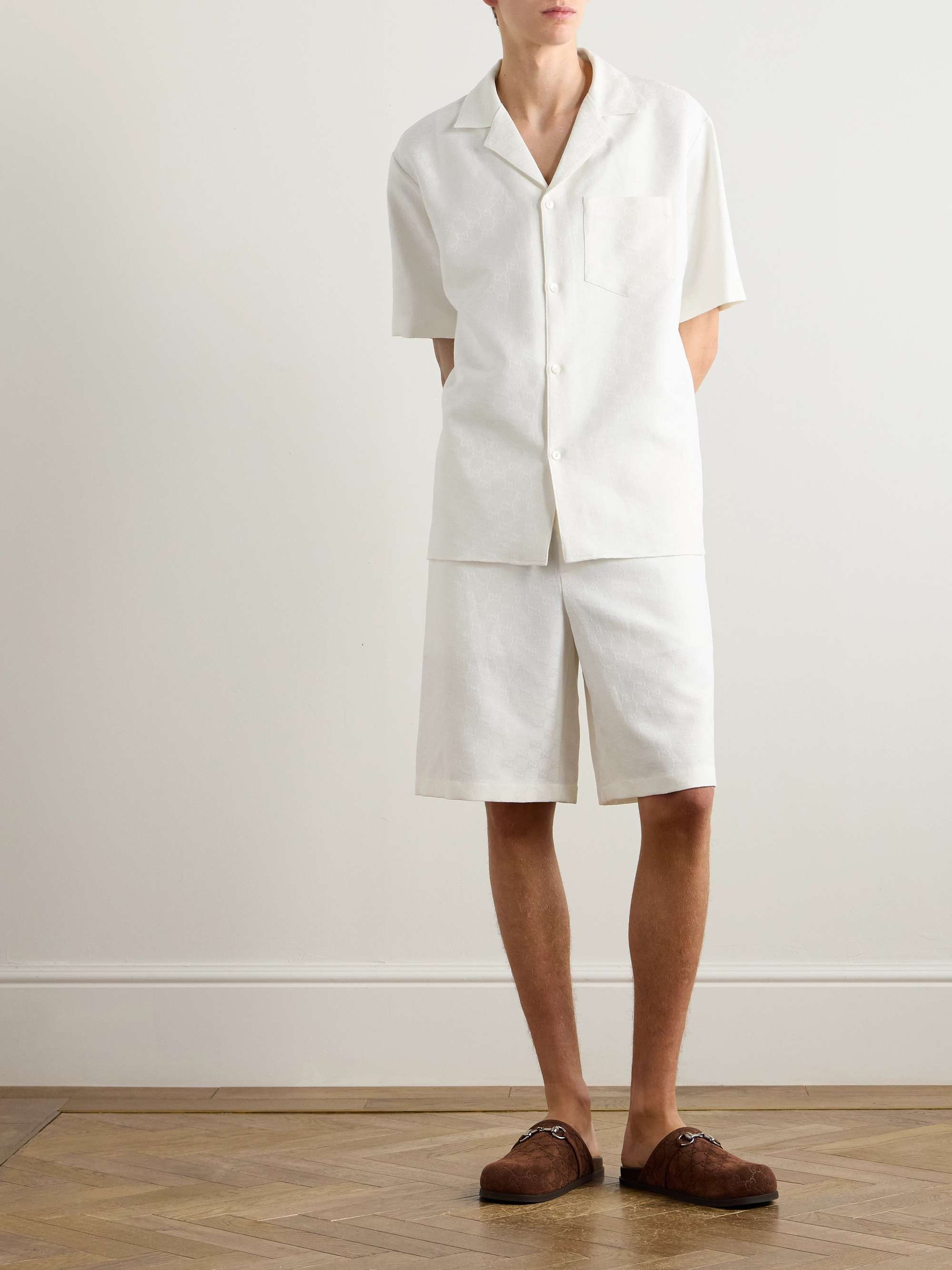 Straight-Leg Logo-Jacquard Linen-Blend Shorts view