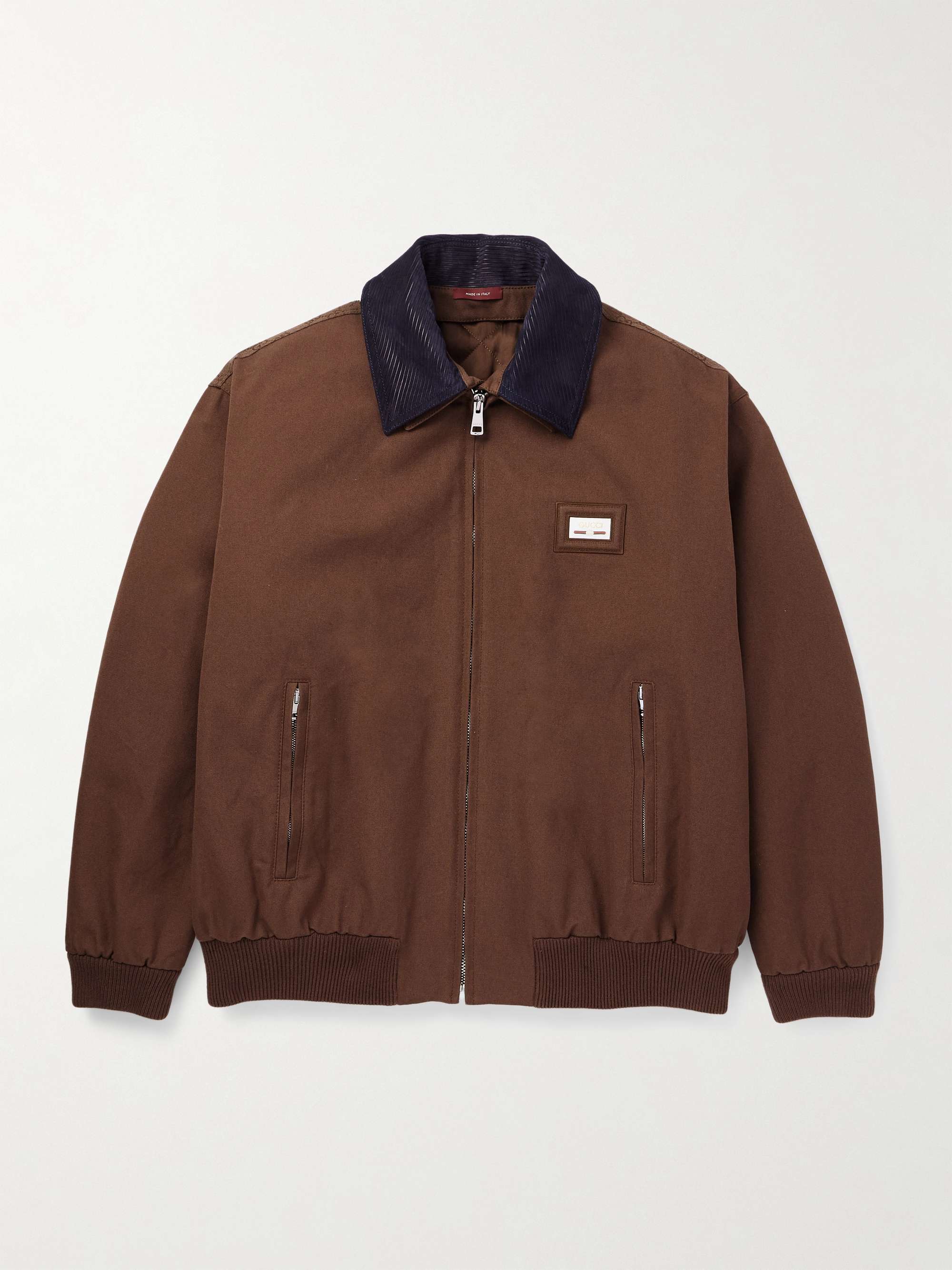 Logo-Appliquéd Suede-Trimmed Padded Cotton-Canvas Blouson Jacket view