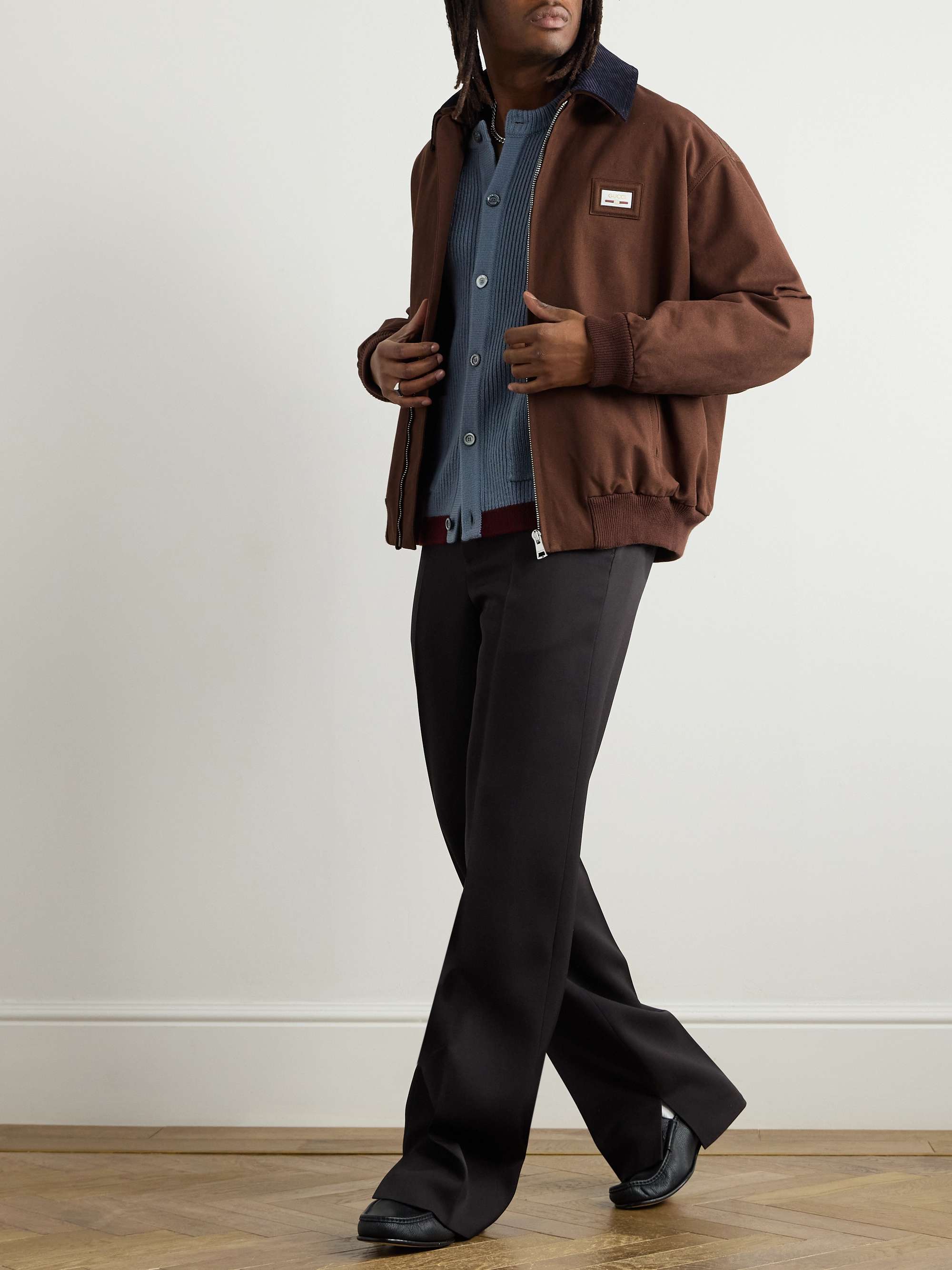 Logo-Appliquéd Suede-Trimmed Padded Cotton-Canvas Blouson Jacket view