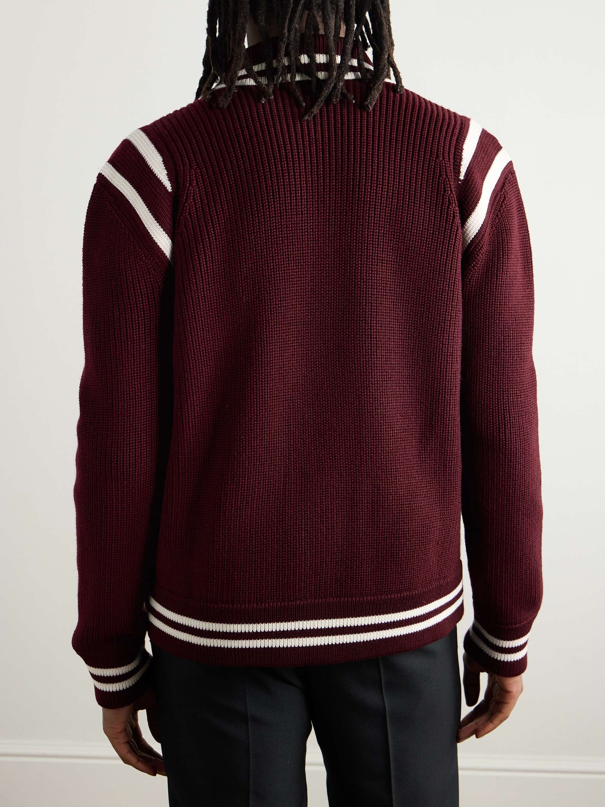 Logo-Appliquéd Striped Wool Cardigan view