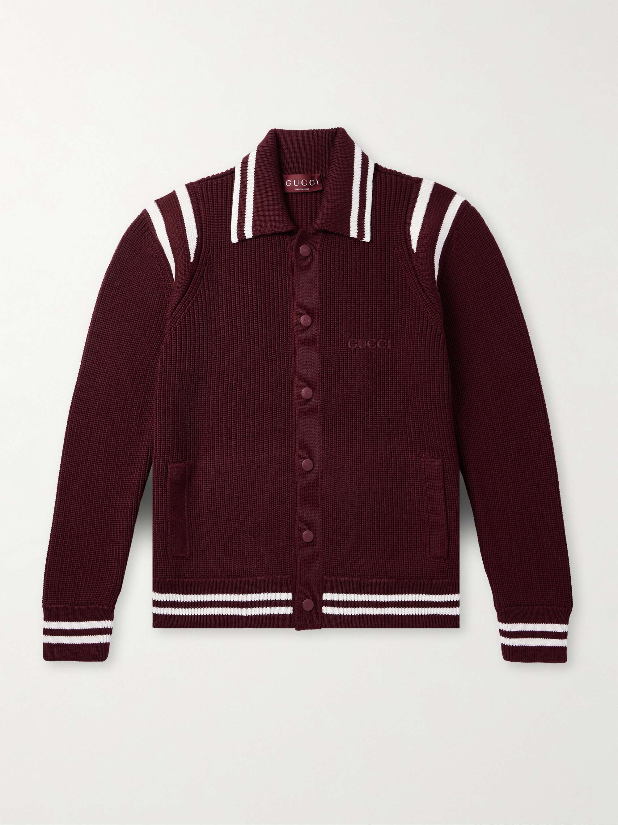 Logo-Appliquéd Striped Wool Cardigan view