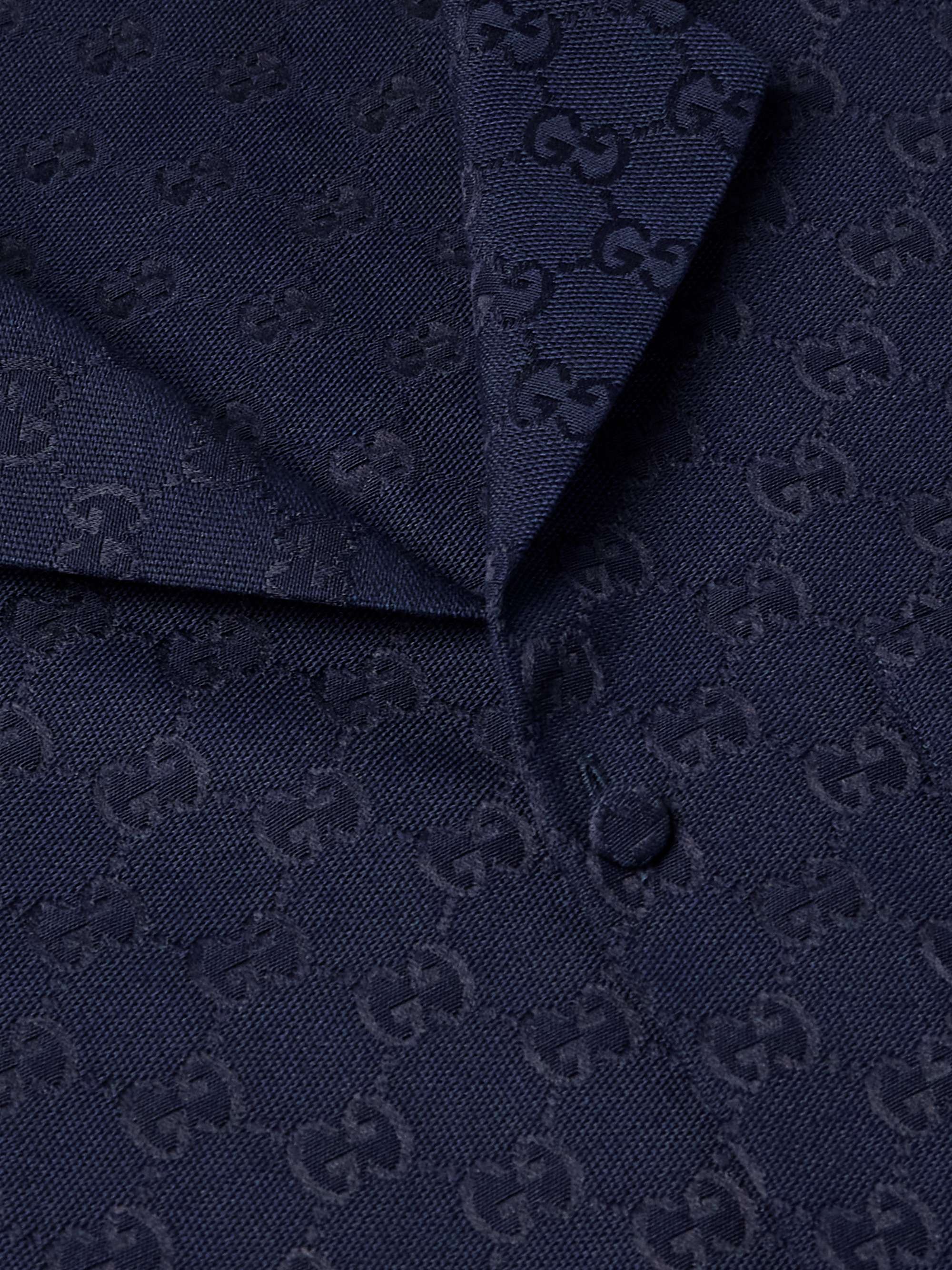 Camp-Collar Logo-Jacquard Cotton-Blend Canvas Shirt view
