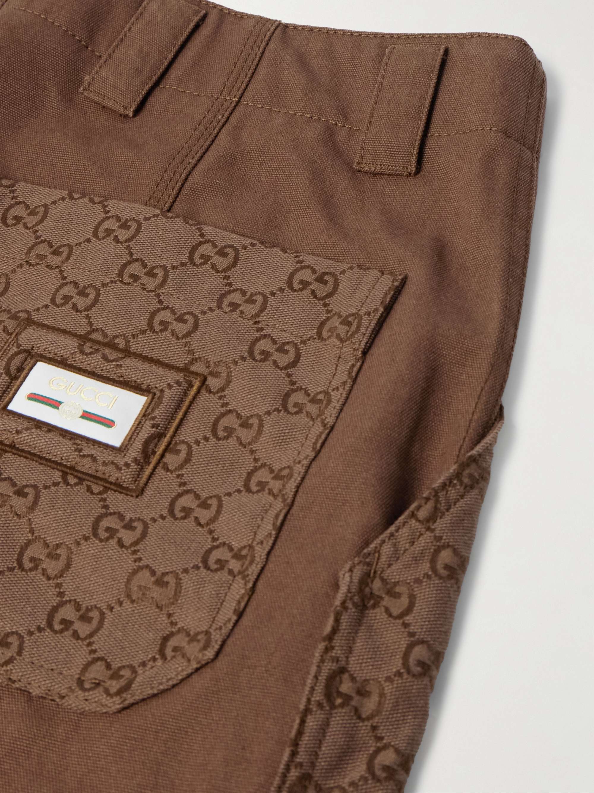 Straight-Leg Monogrammed Cotton-Canvas Trousers view