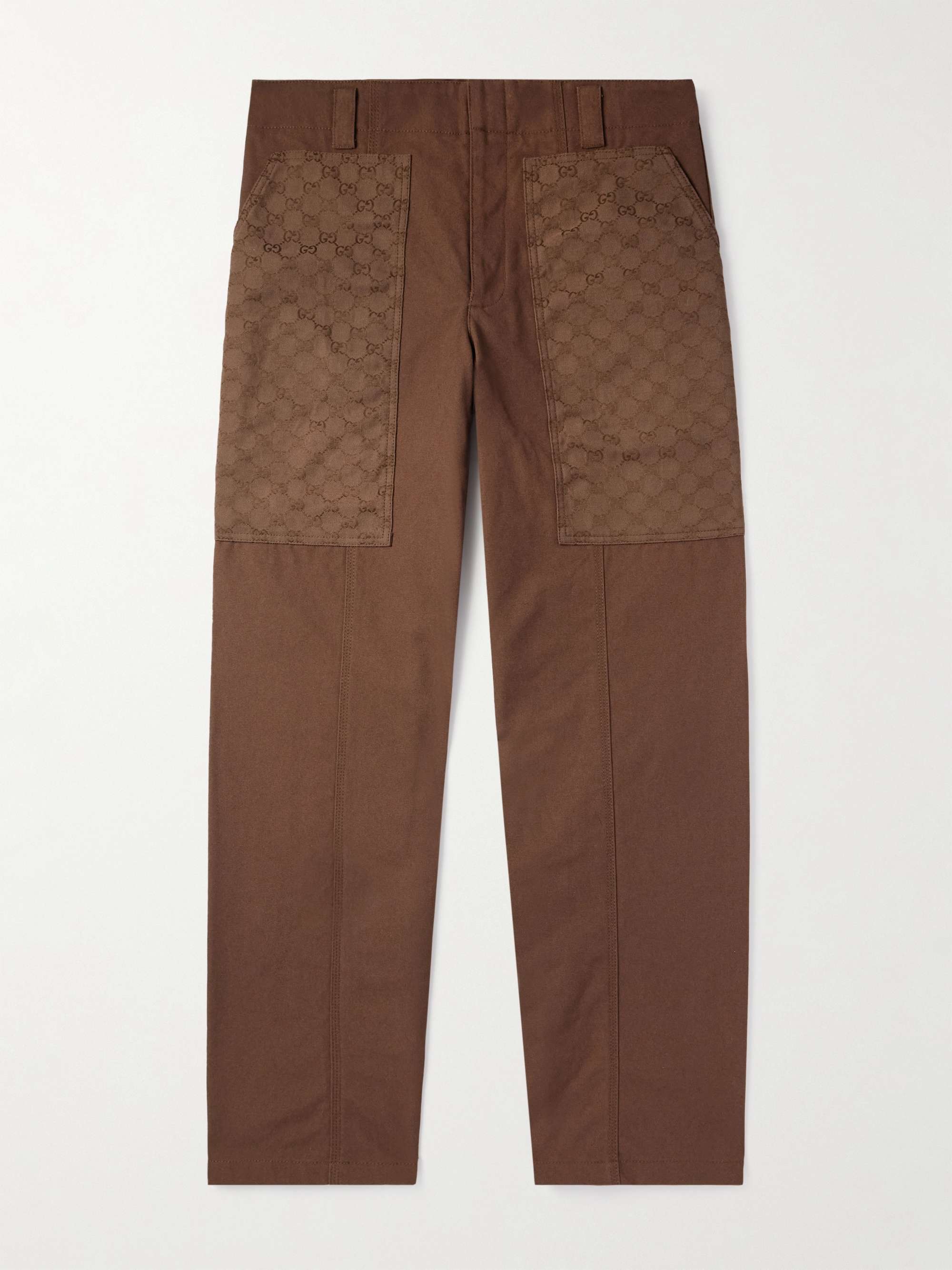 Straight-Leg Monogrammed Cotton-Canvas Trousers view
