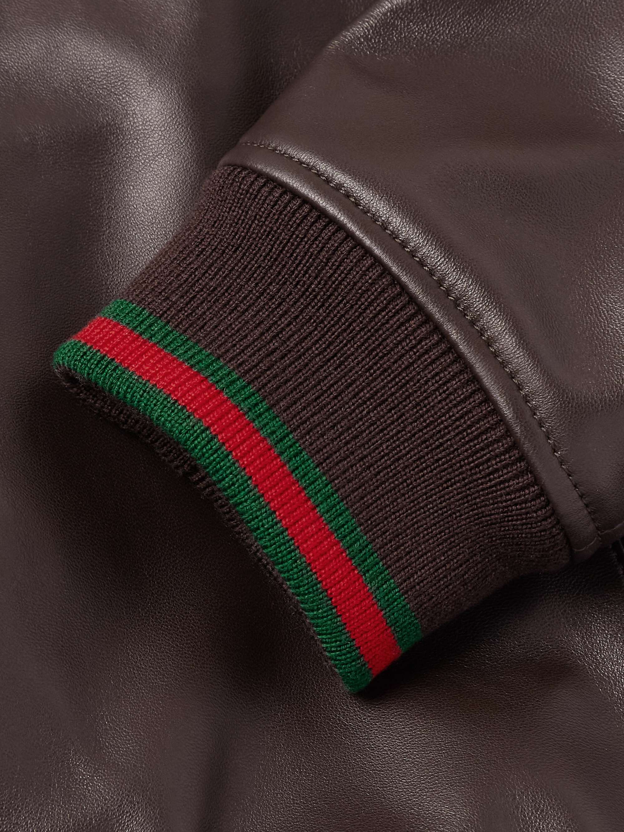 Logo-Appliquéd Leather Bomber Jacket view