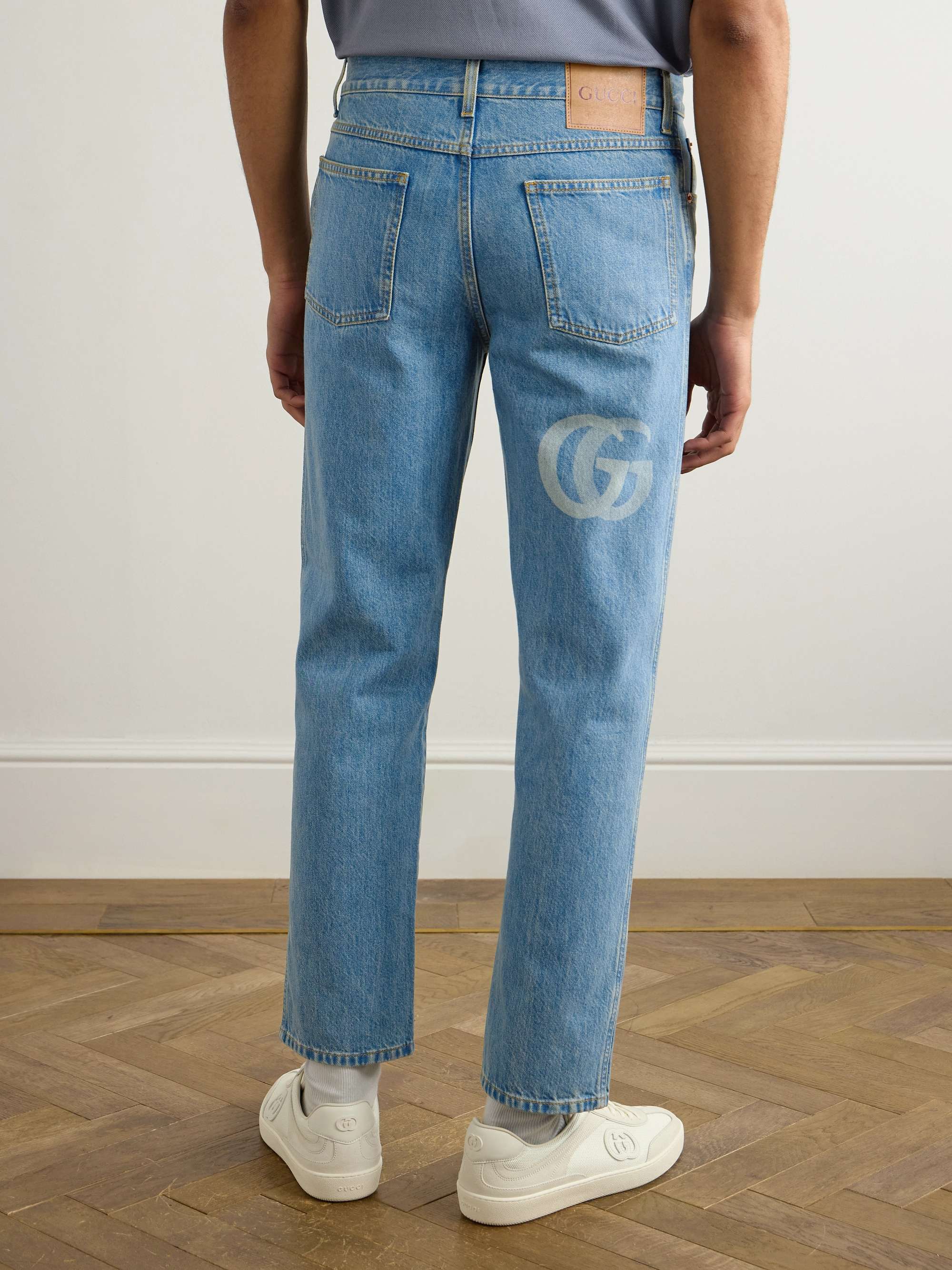 Tapered Logo-Print Jeans view