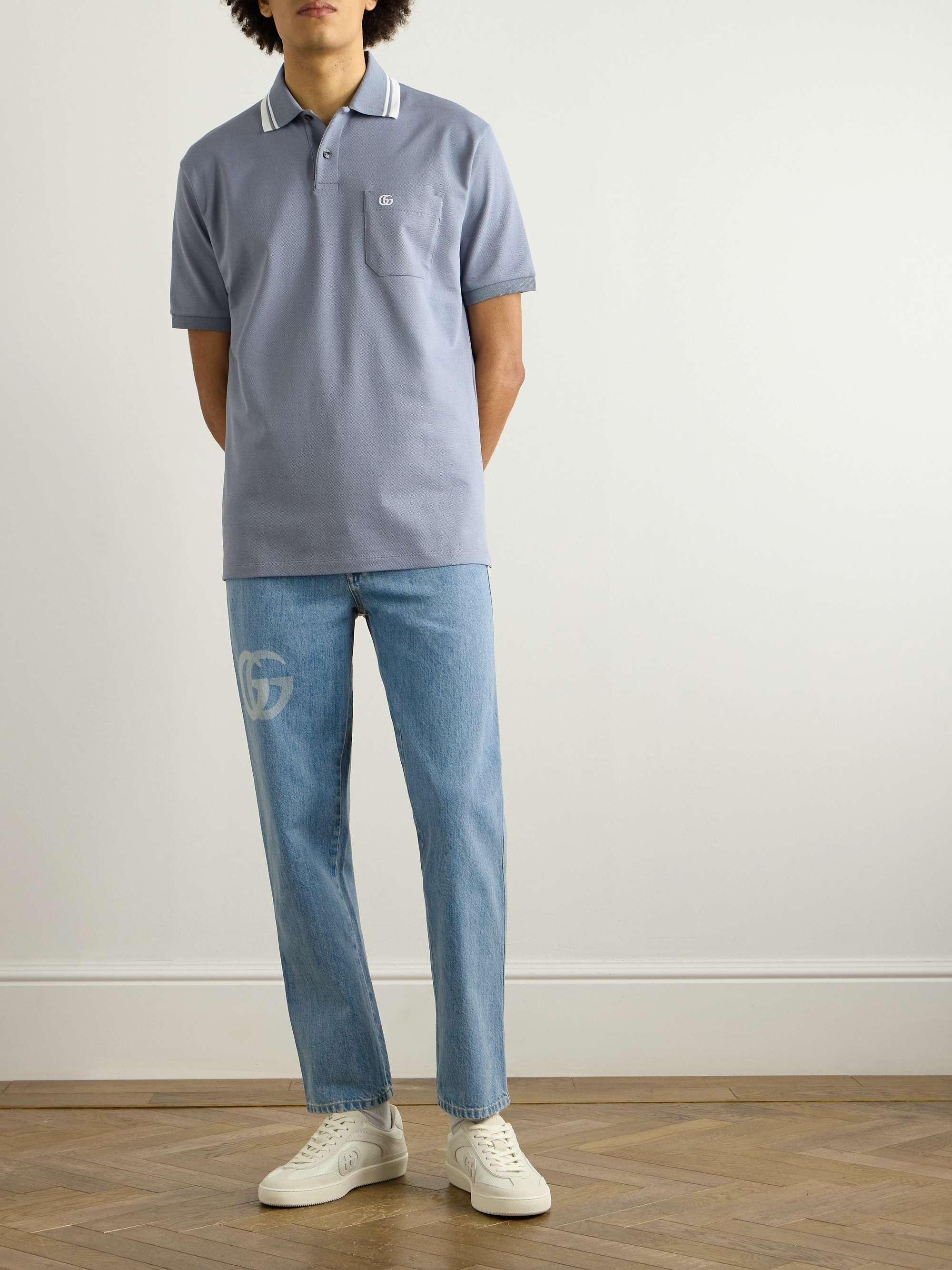 Tapered Logo-Print Jeans view
