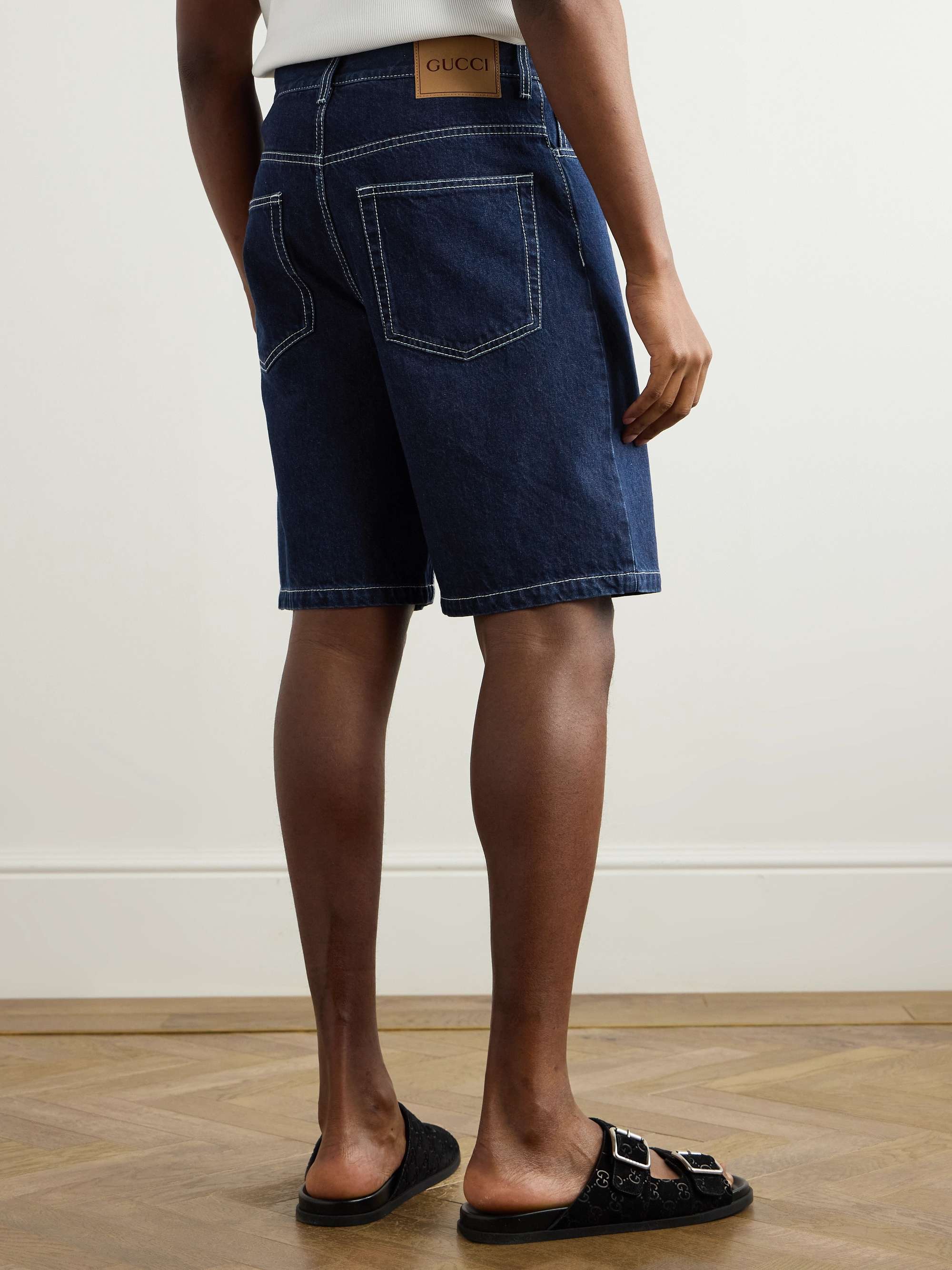 Straight-Leg Logo-Print Denim Shorts view