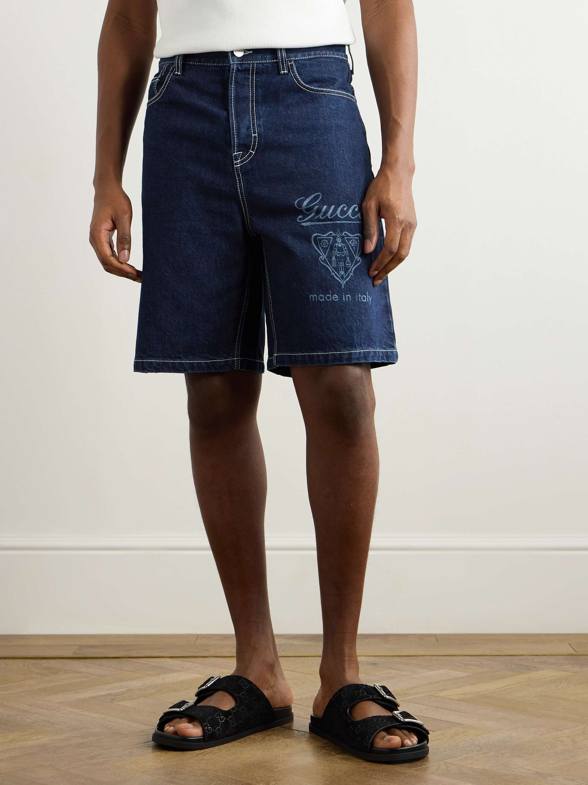 Straight-Leg Logo-Print Denim Shorts view