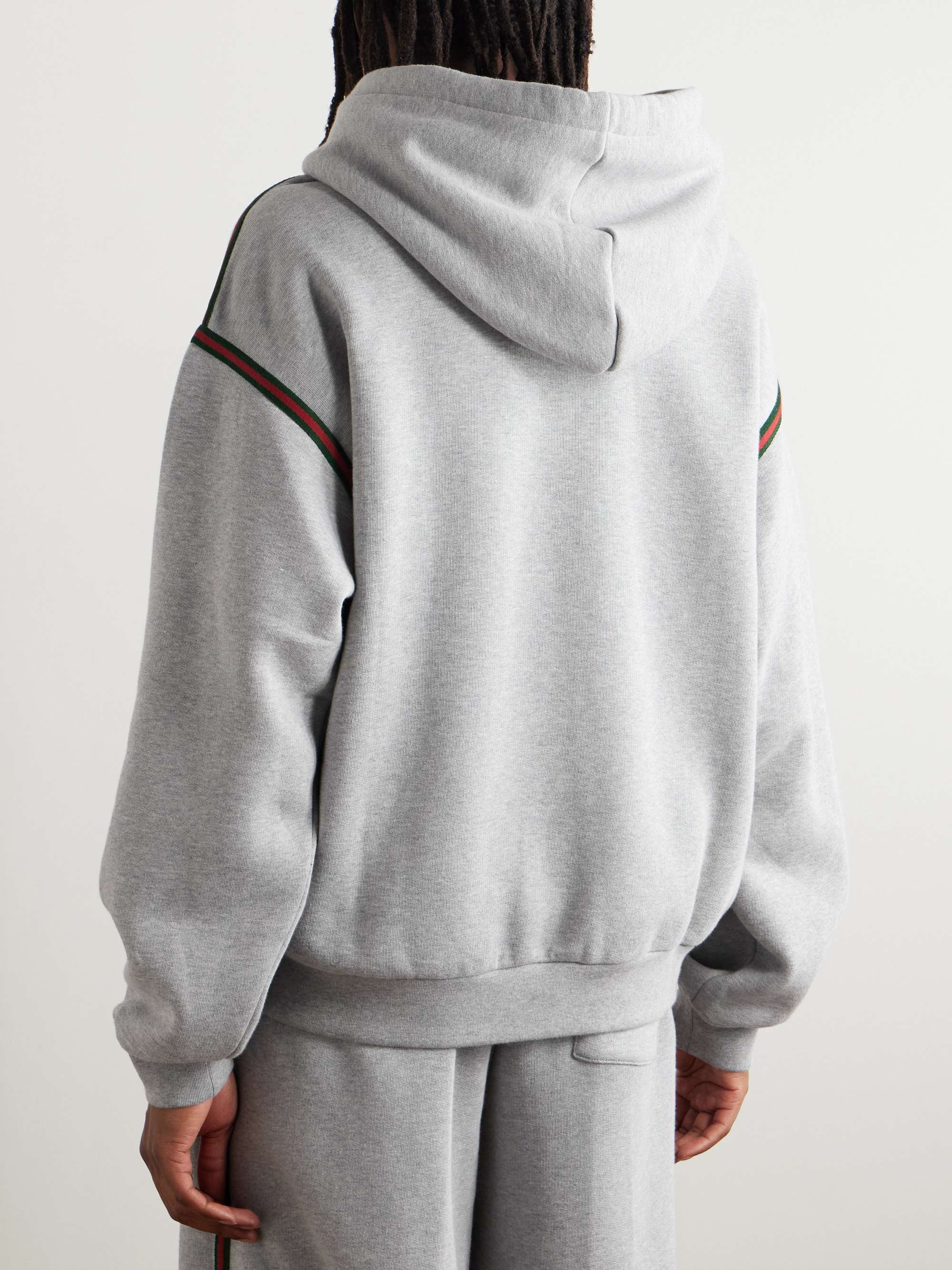 Logo-Embroidered Webbing-Trimmed Cotton-Jersey Hoodie view