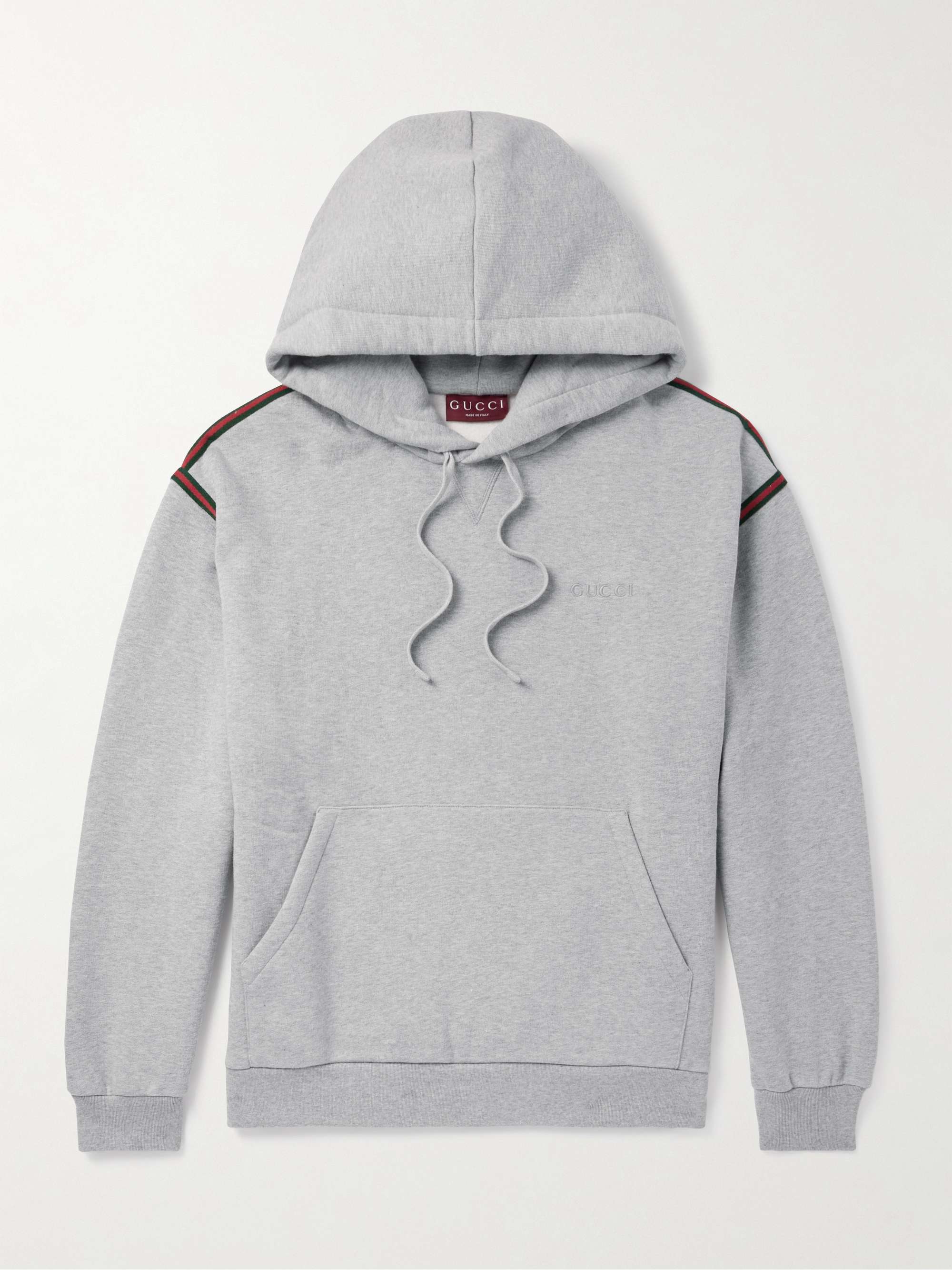 Logo-Embroidered Webbing-Trimmed Cotton-Jersey Hoodie view