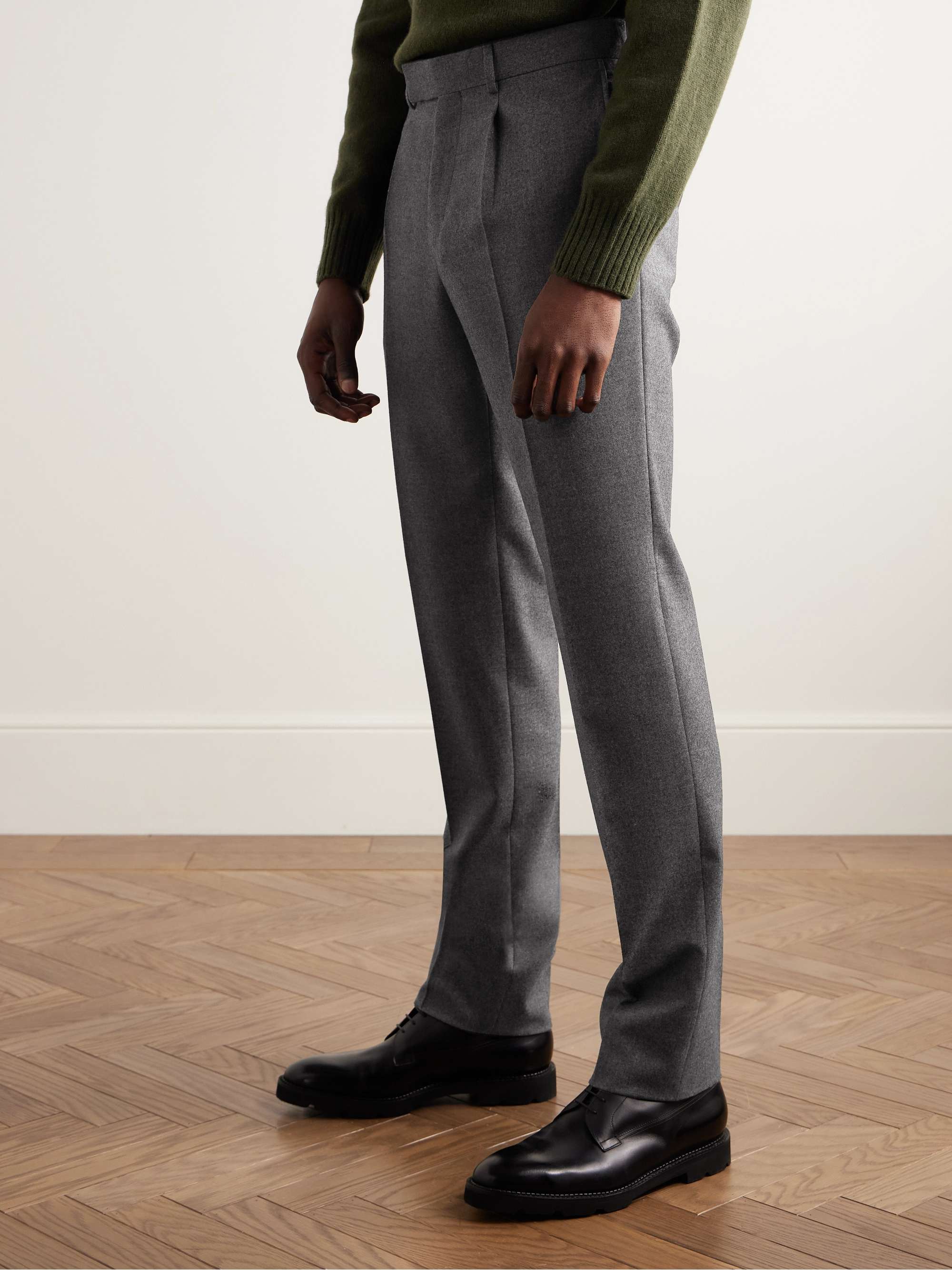 Slim-Fit Straight-Leg Pleated Wool Trousers view