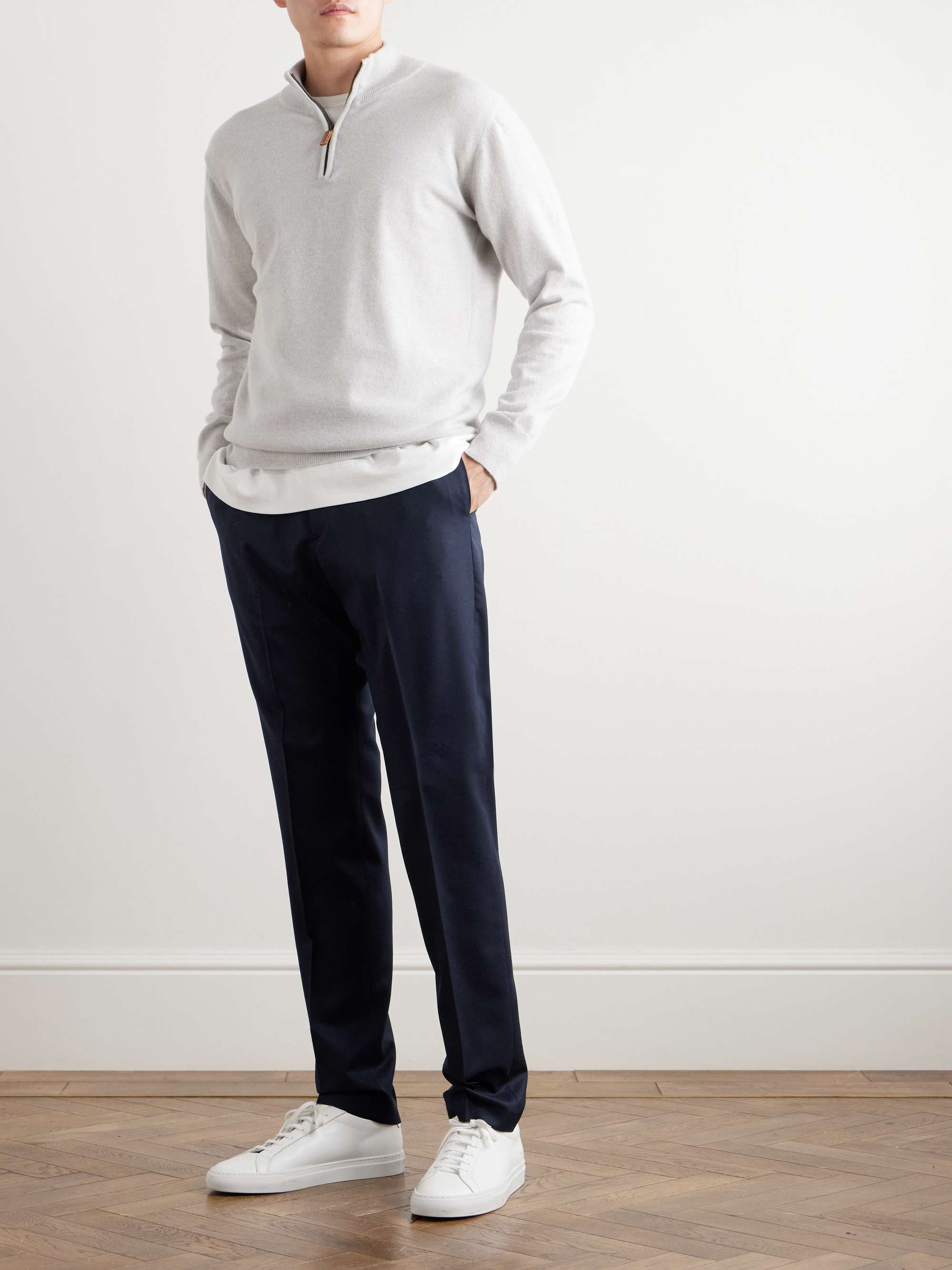 Tapered Wool-Flannel Drawstring Trousers view