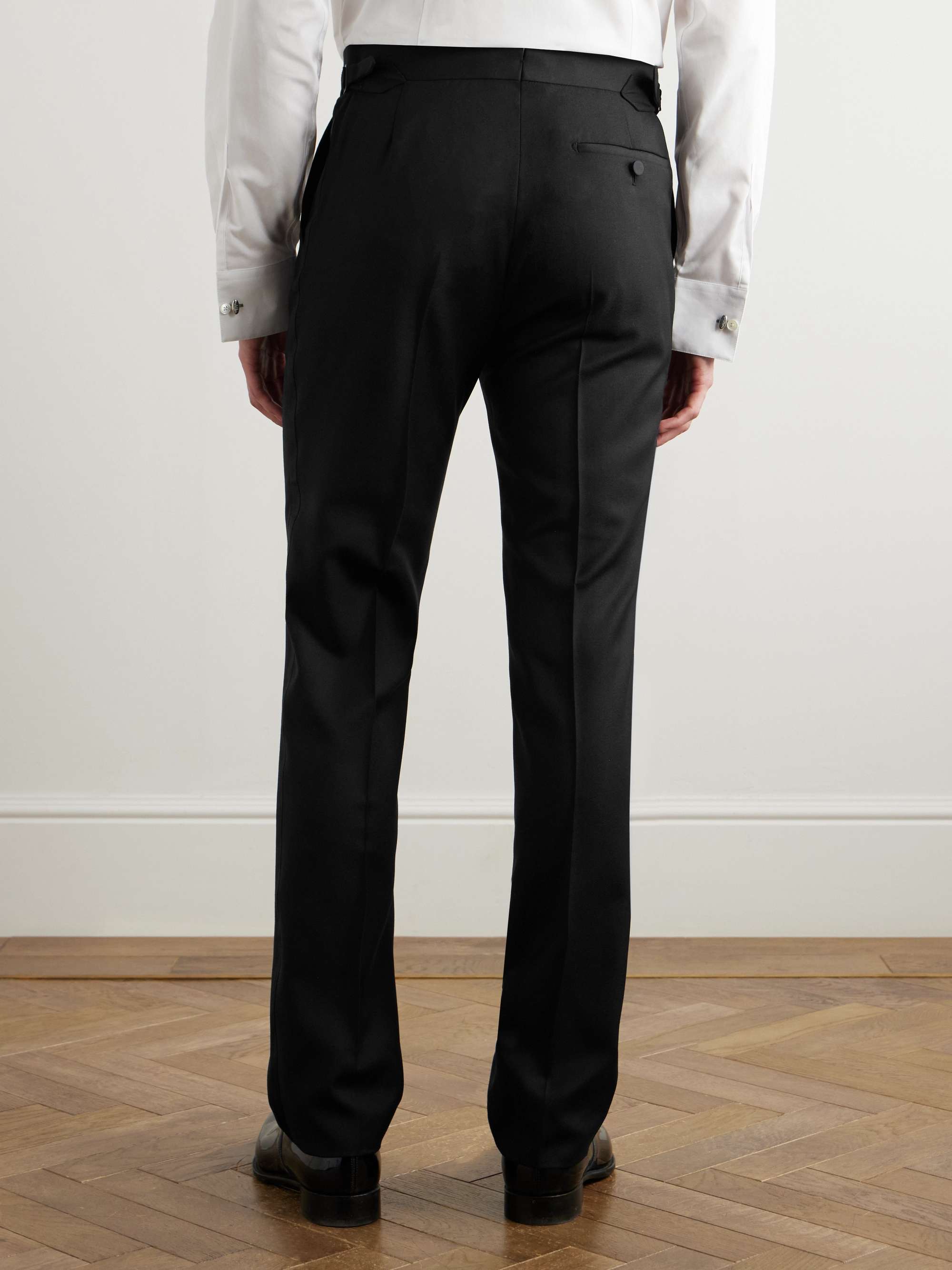 Straight-Leg Grosgrain-Trimmed Wool Tuxedo Trousers view