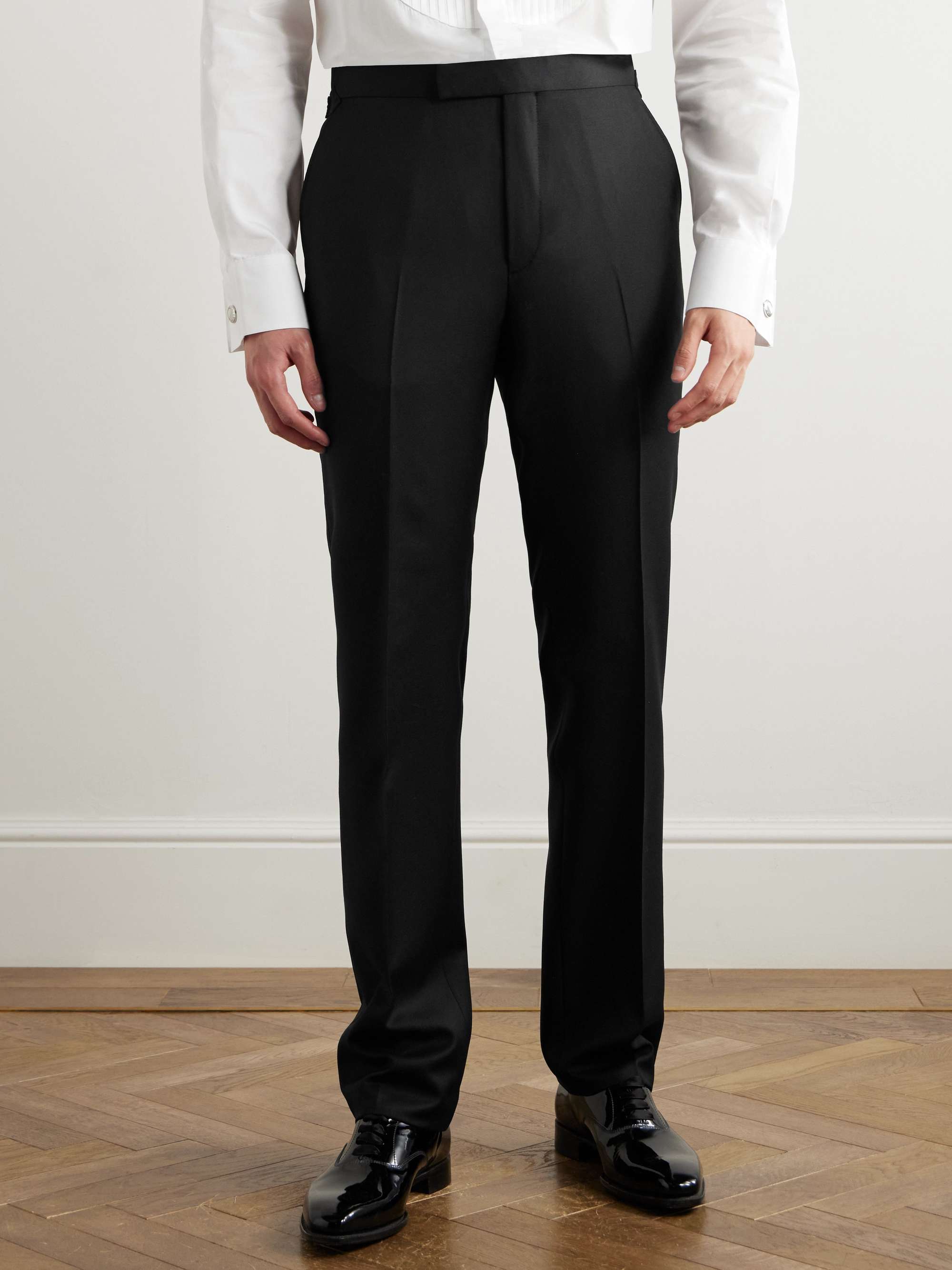 Straight-Leg Grosgrain-Trimmed Wool Tuxedo Trousers view