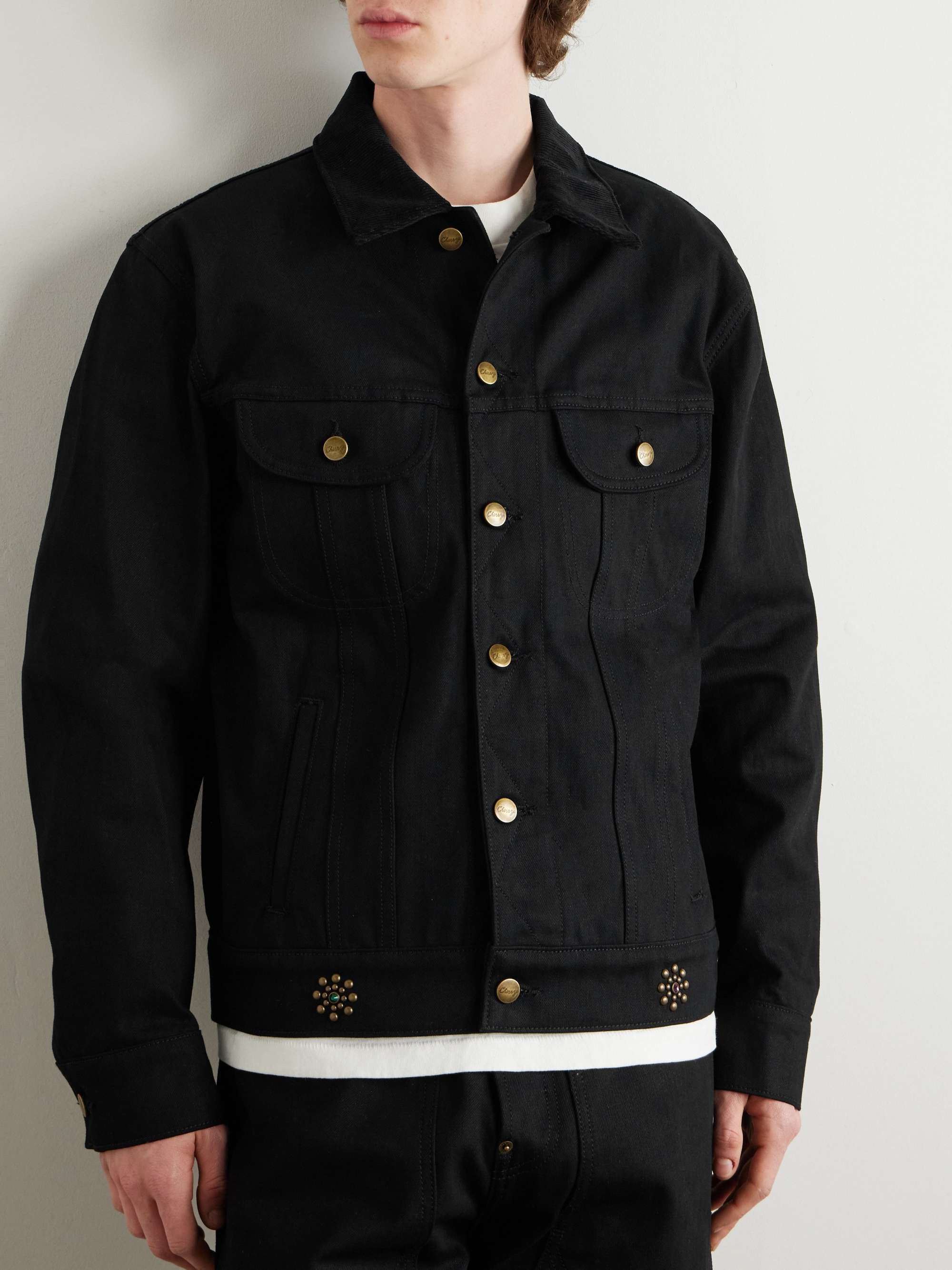Cotton-Blend Corduroy-Trimmed Embellished Denim Jacket view