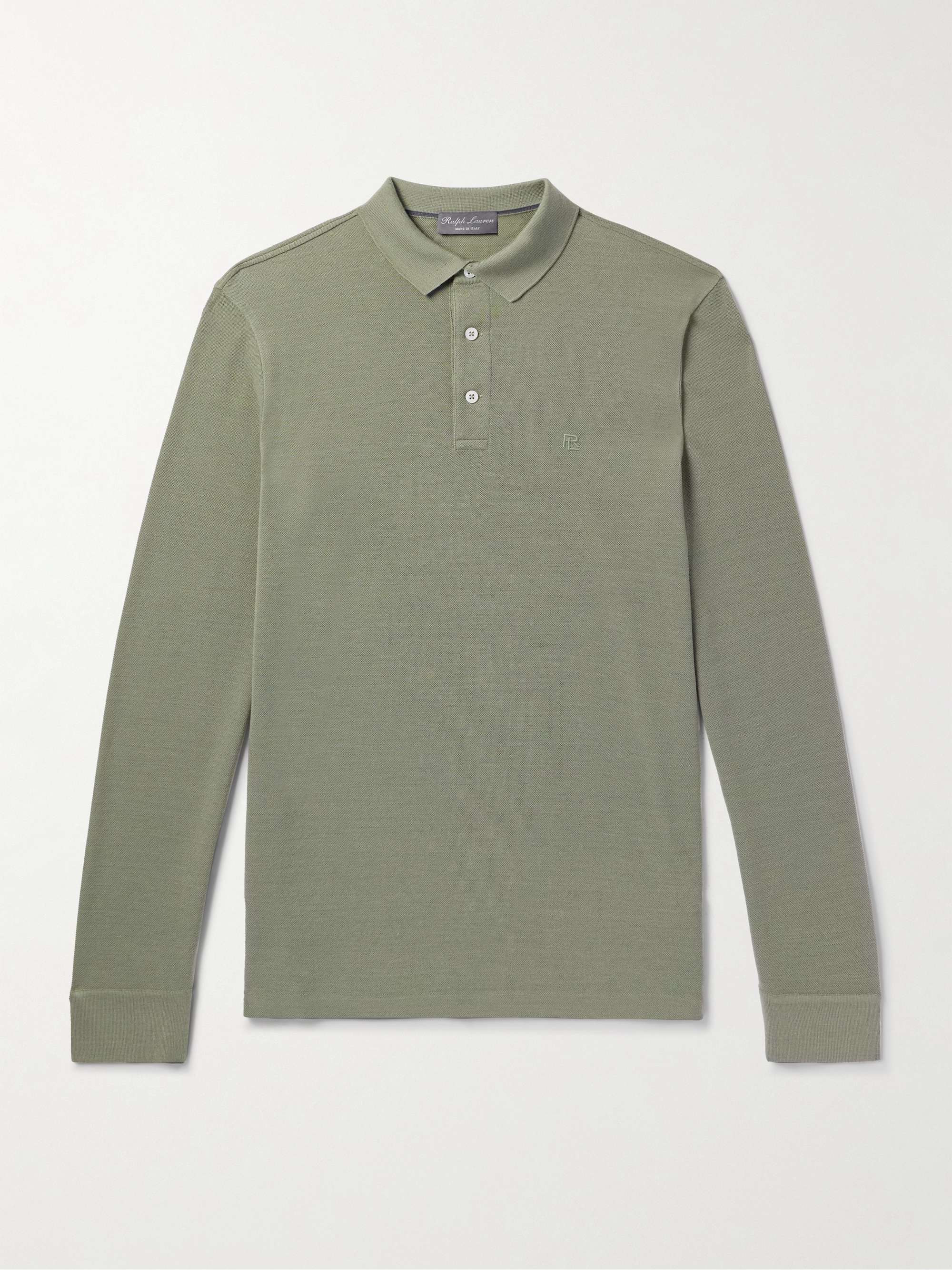 Logo-Embroidered Wool-Piqué Polo Shirt view