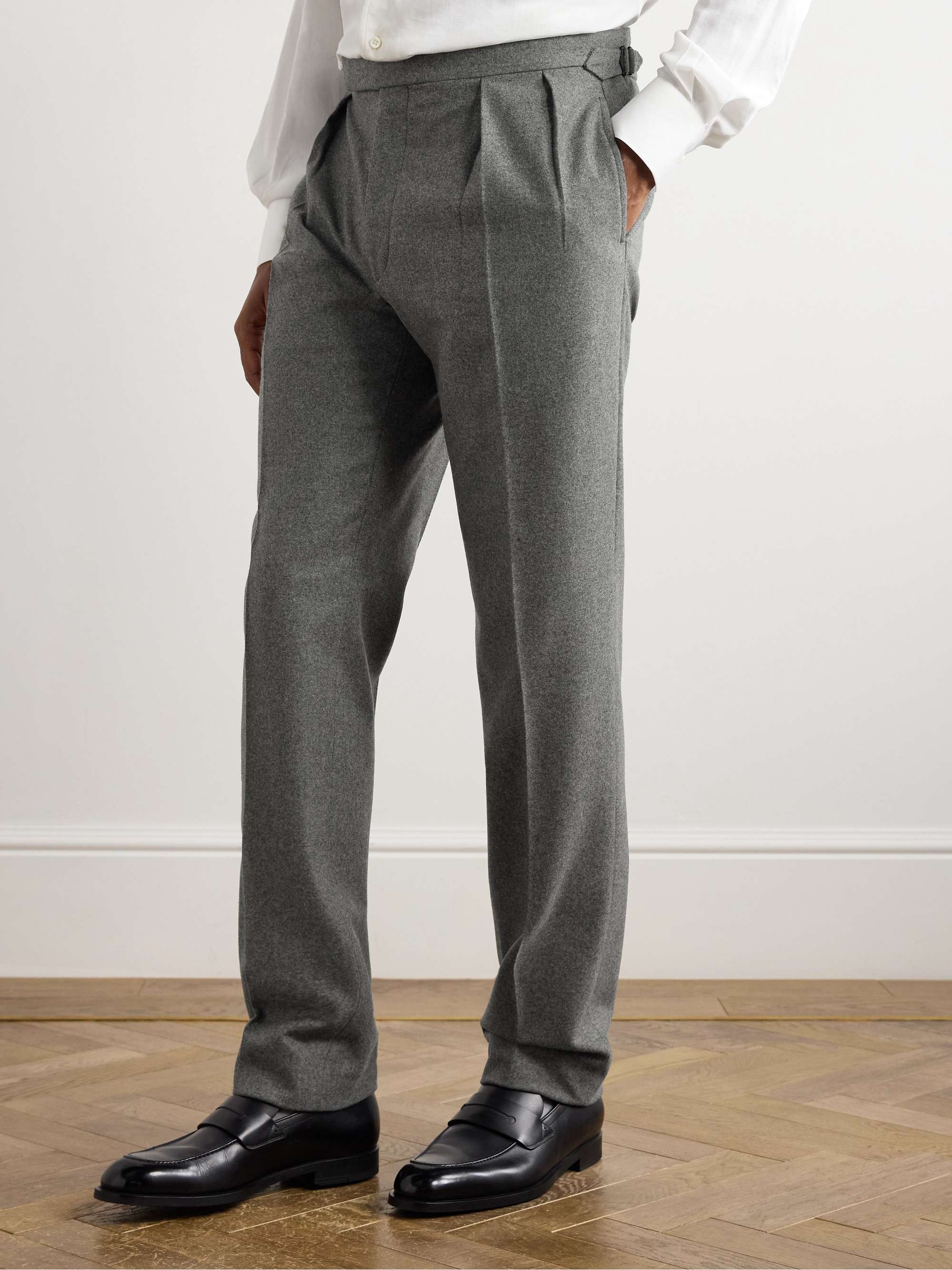 Gregory Straight-Leg Pleated Wool-Flannel Suit Trousers view