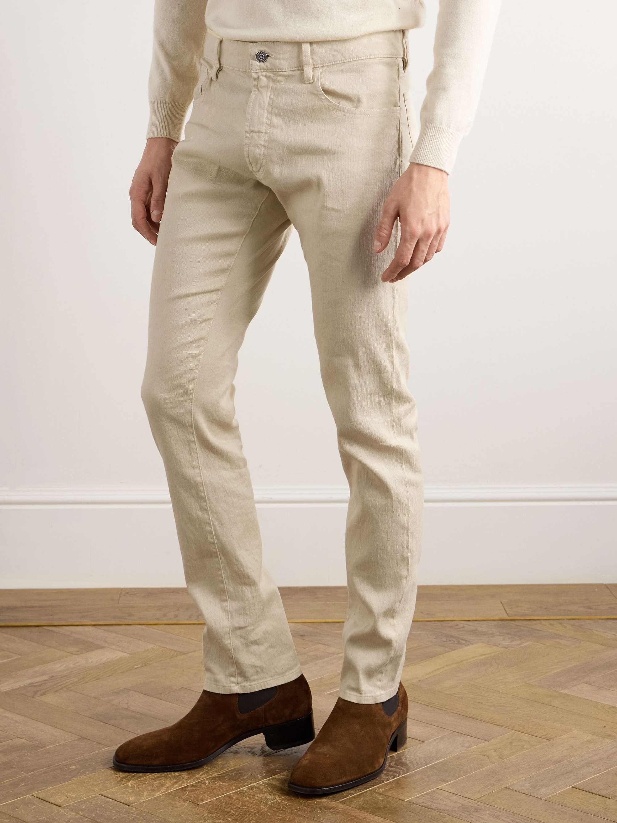 Slim-Leg Twill Trousers view