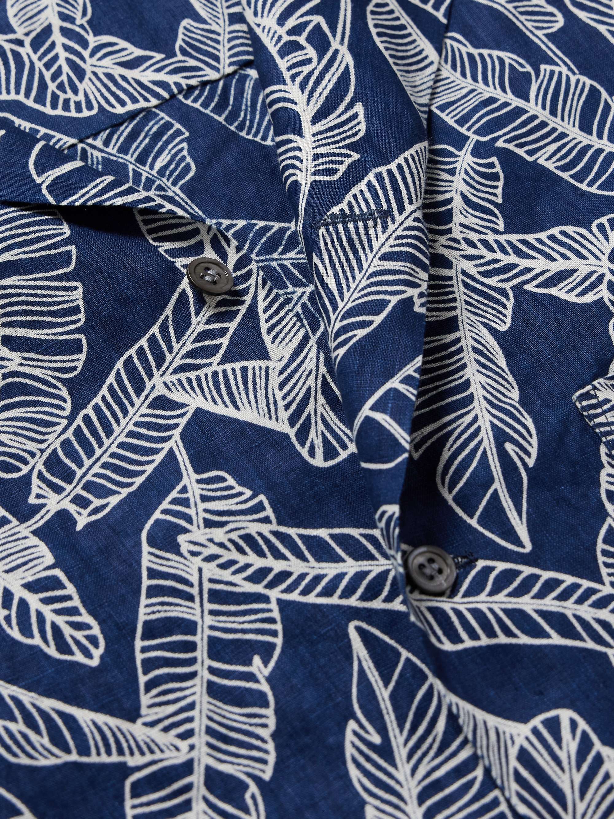 Camp-Collar Printed Indigo-Dyed Linen Shirt view