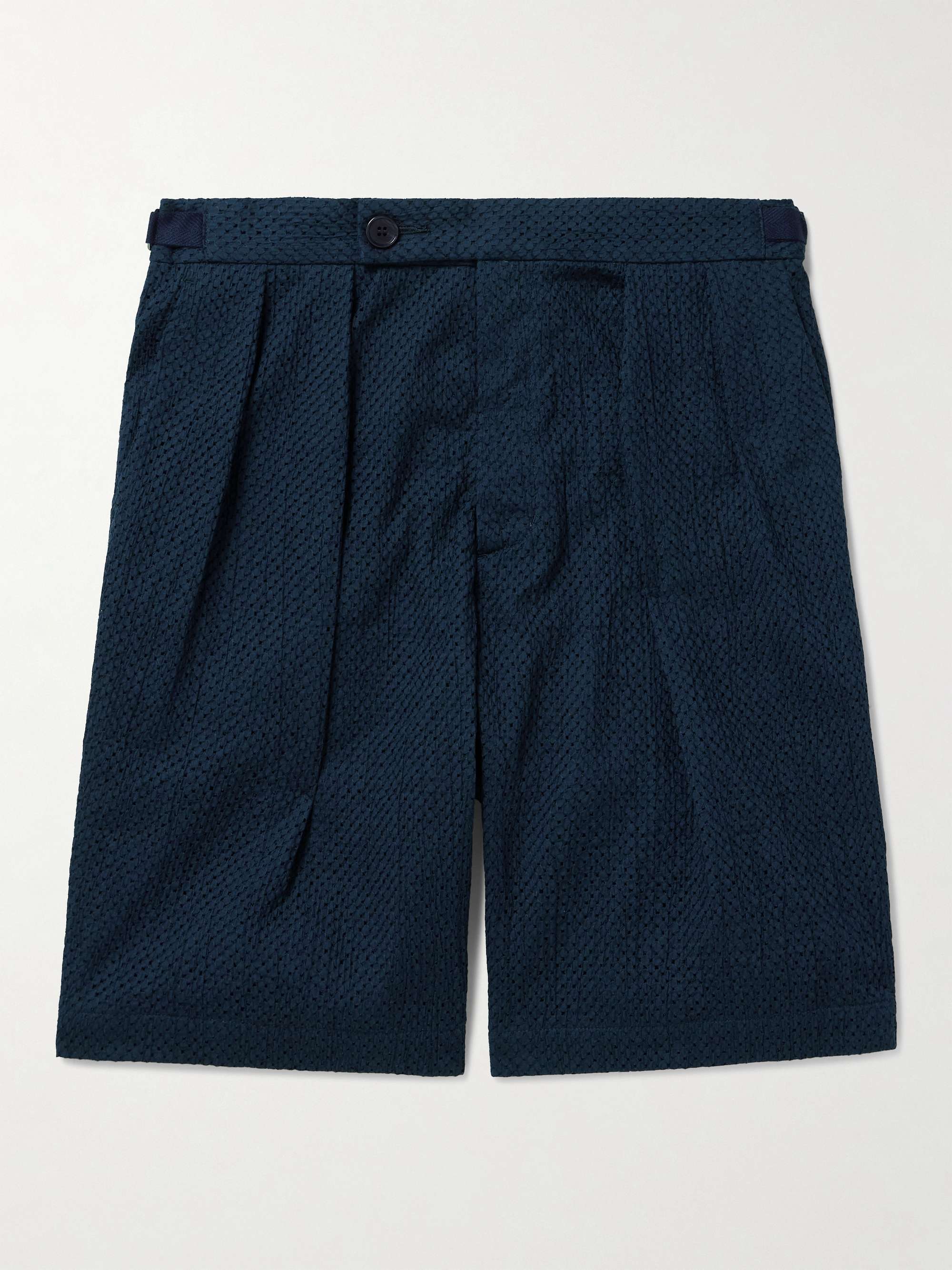 Gurkha Straight-Leg Belted Pleated Lace-Trimmed Cotton Shorts view