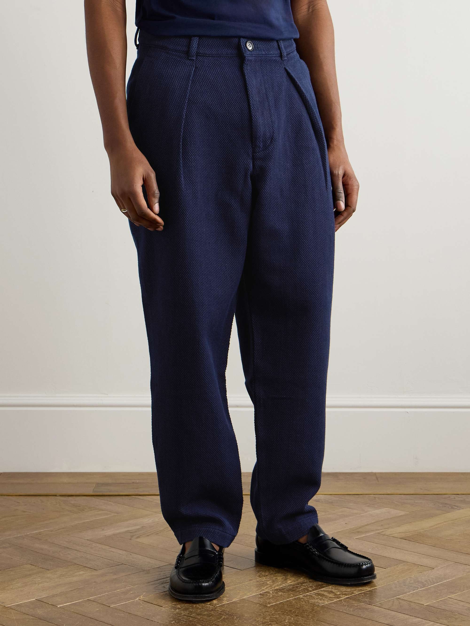 Tapered Pleated Cotton Trousers view