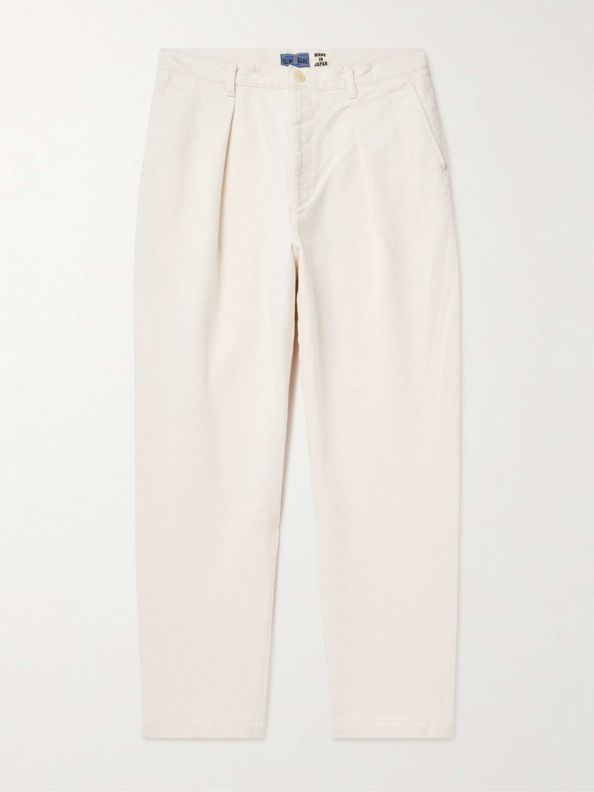 Tapered Pleated Textured-Cotton Trousers view