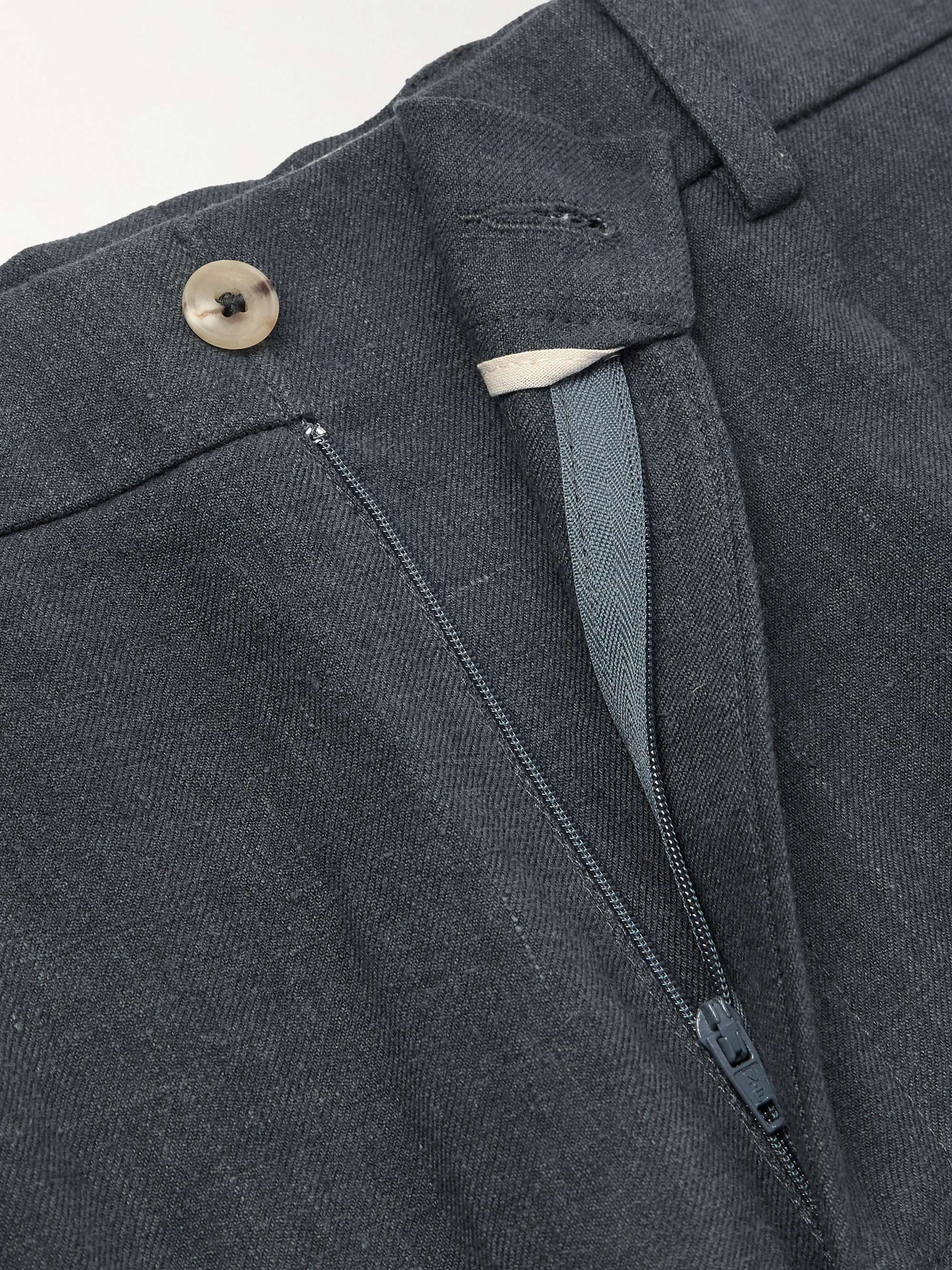 Straight-Leg Pleated Linen and Wool-Blend Suit Trousers view