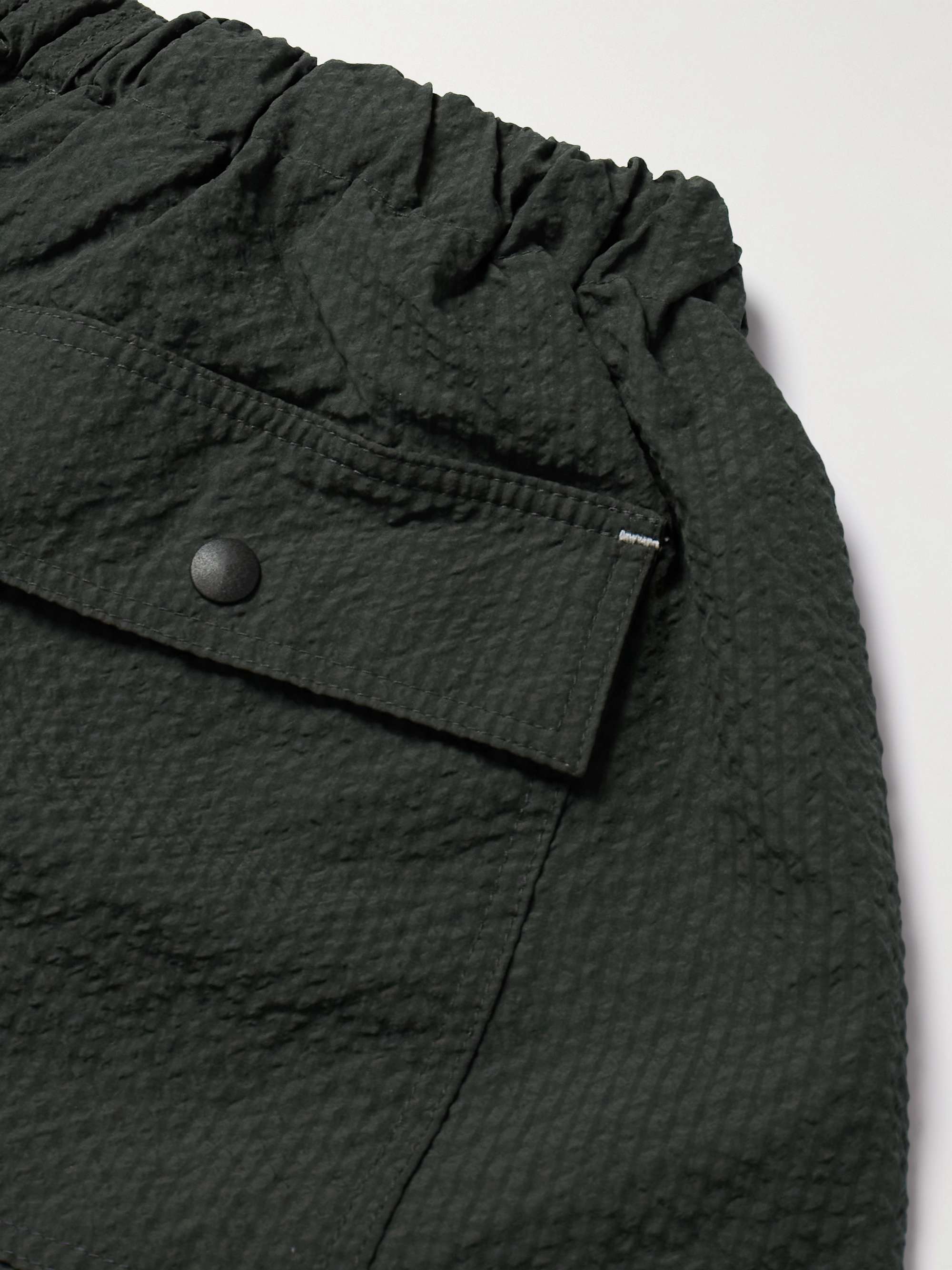 Comfortable Banding Straight-Leg Seersucker Drawstring Cargo Shorts view