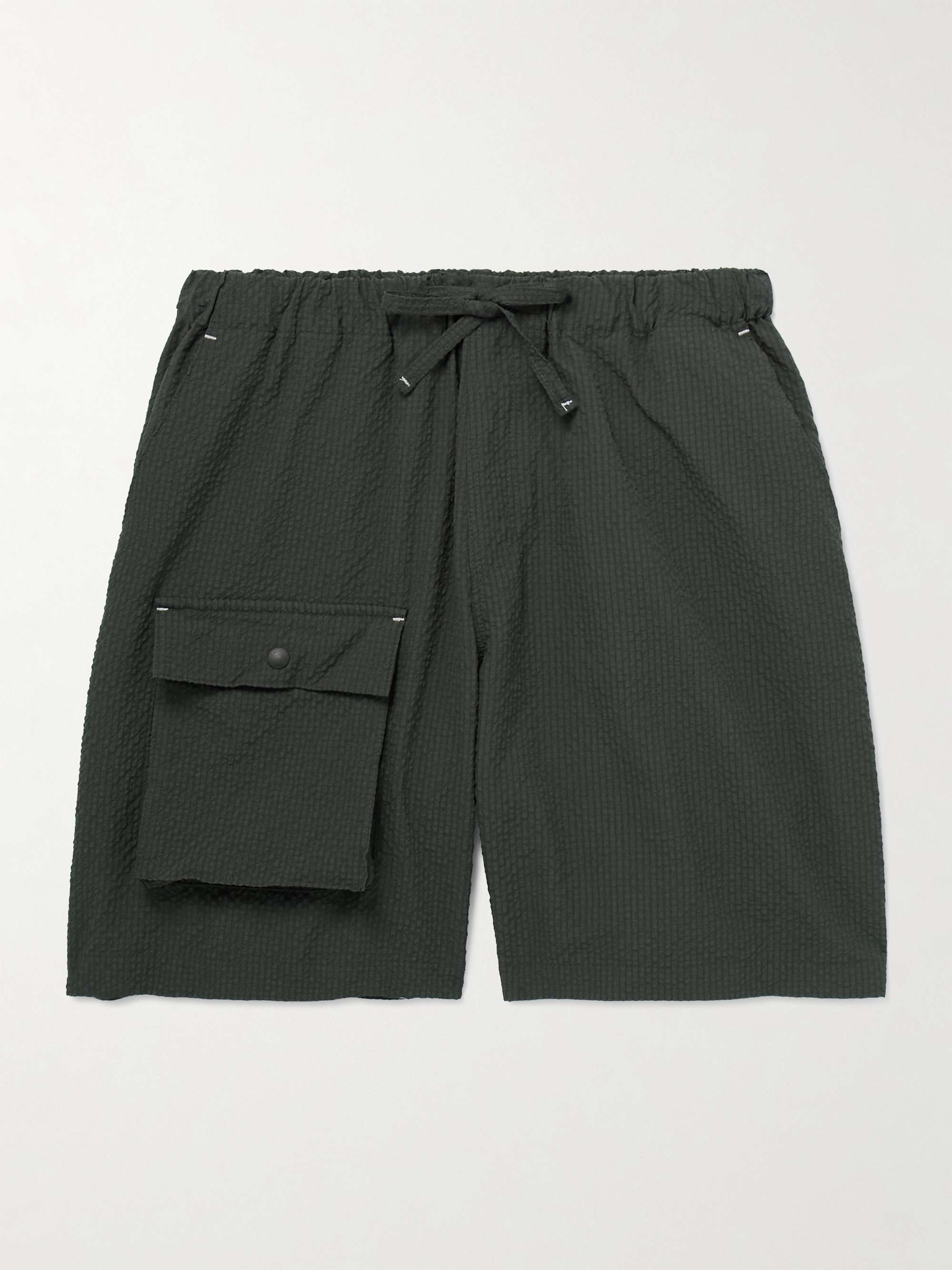 Comfortable Banding Straight-Leg Seersucker Drawstring Cargo Shorts view