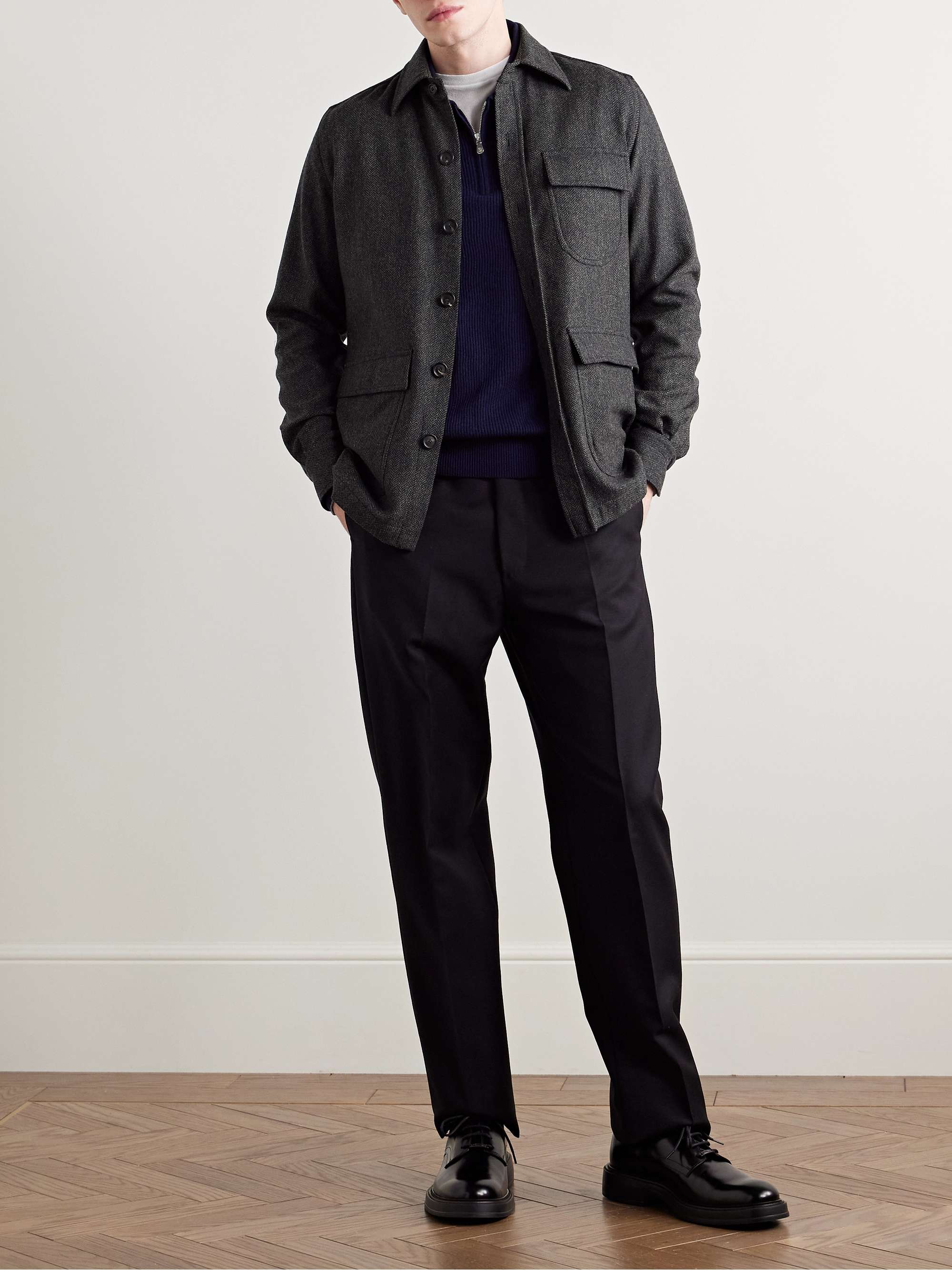 Herringbone Wool and Cashmere-Blend Jacket view