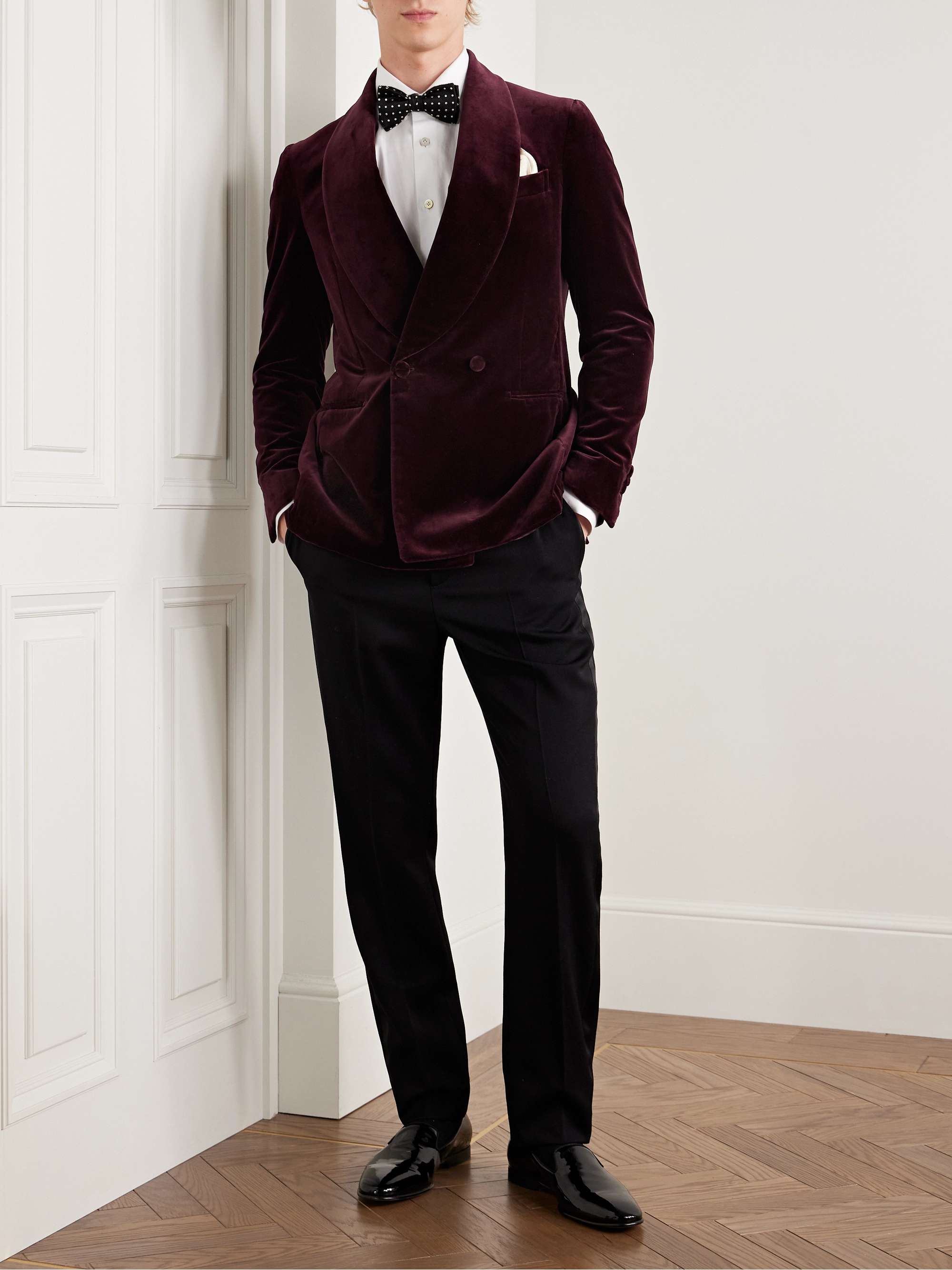 Slim-Fit Shawl-Lapel Double-Breasted Cotton-Velvet Tuxedo Jacket view