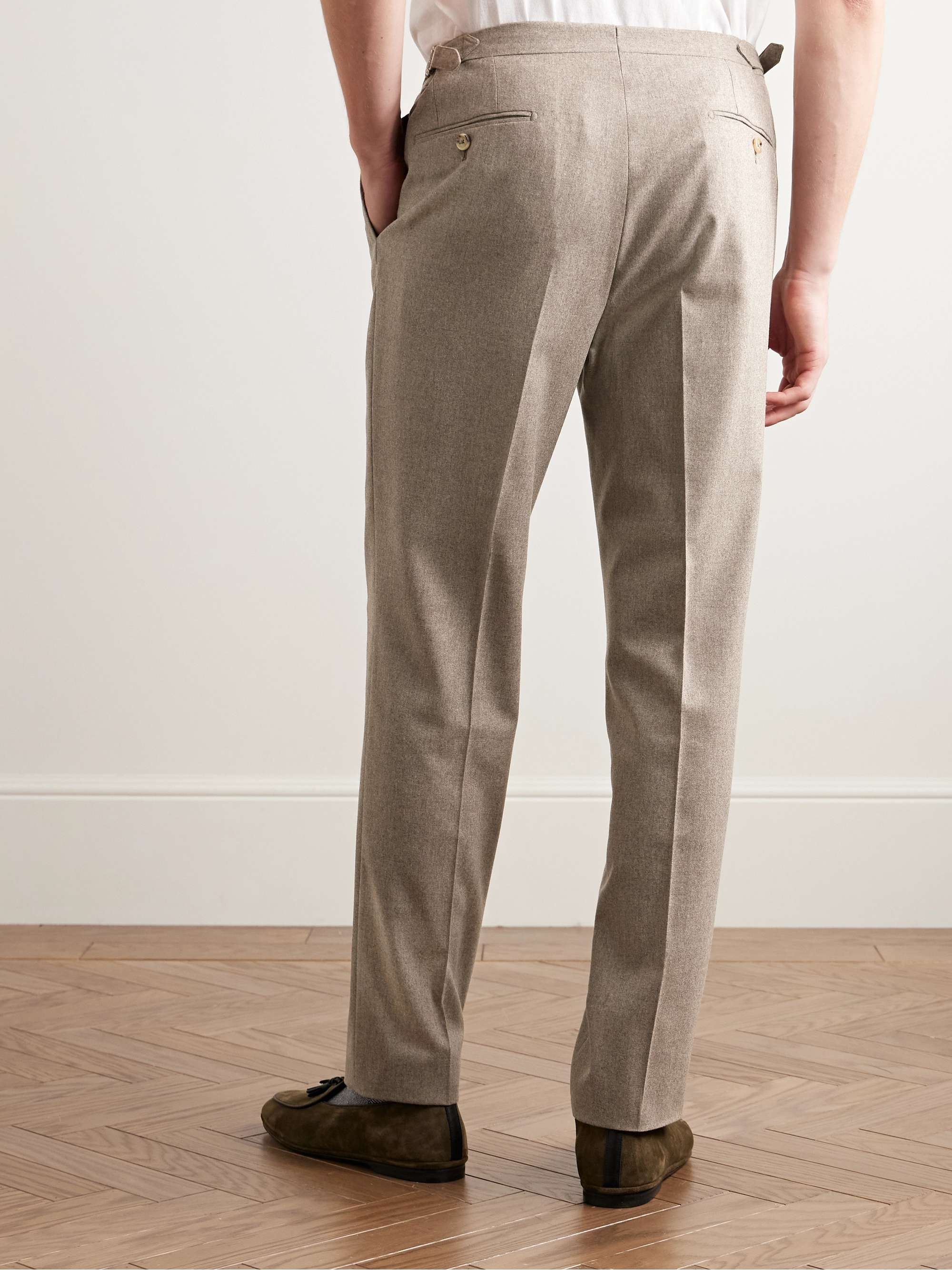 Slim-Fit Pleated Wool-Blend Flannel Suit Trousers view