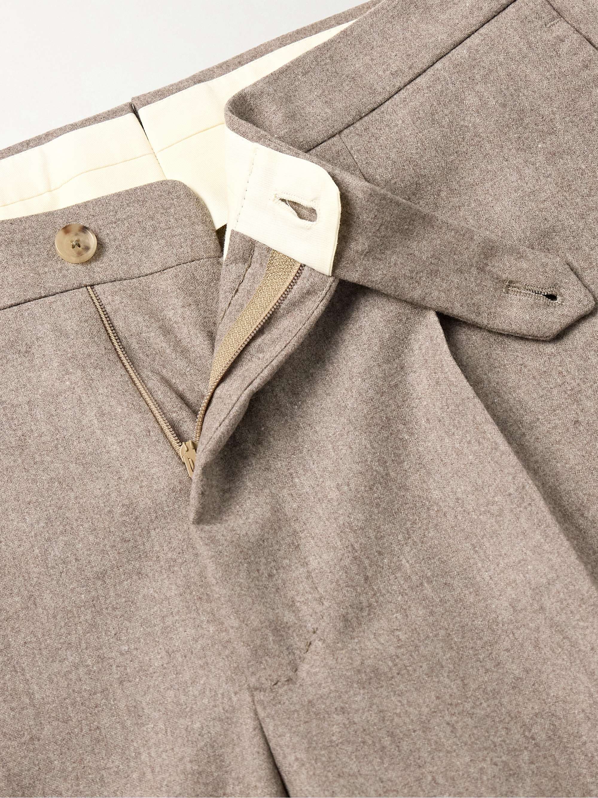 Slim-Fit Pleated Wool-Blend Flannel Suit Trousers view