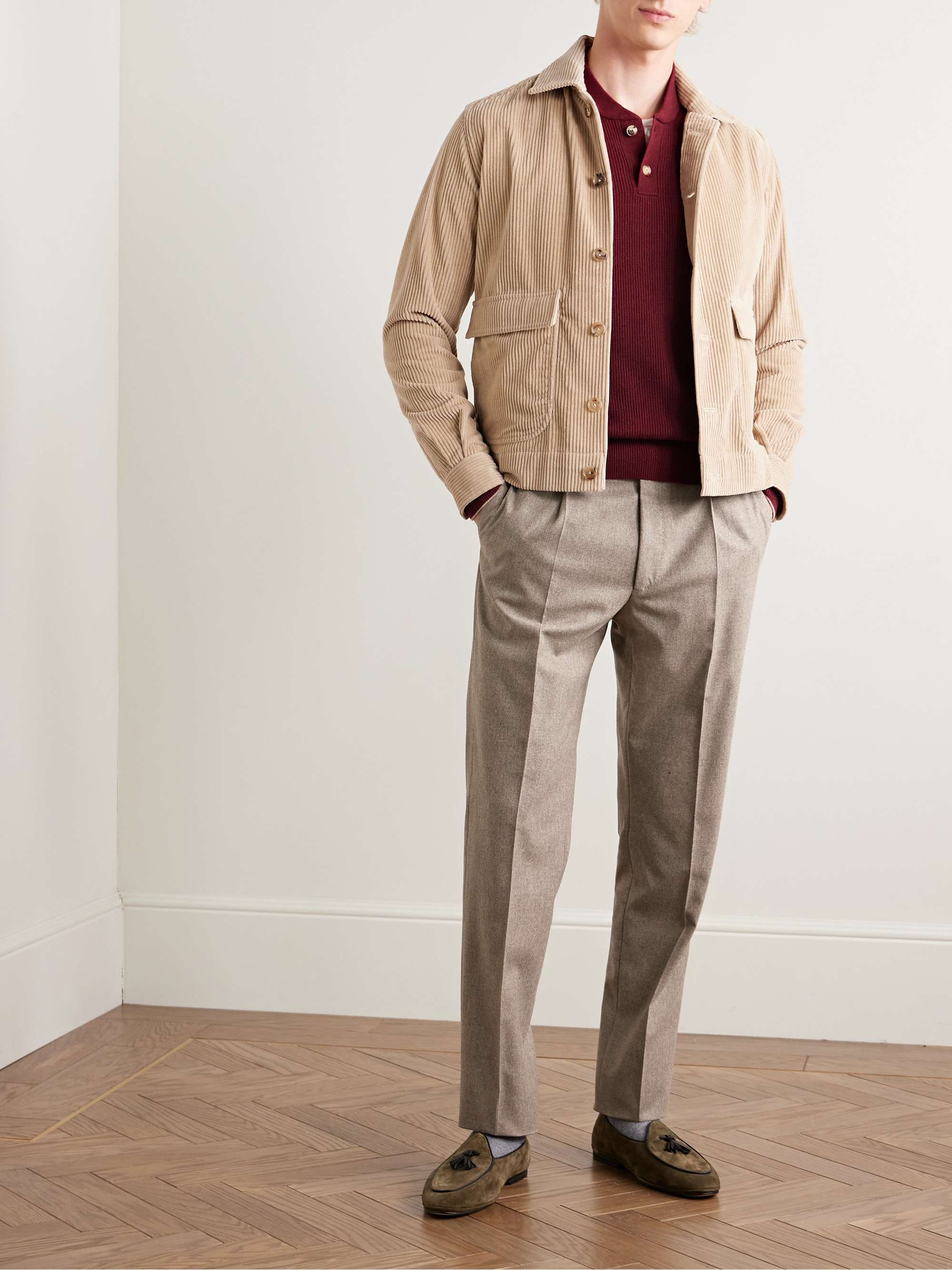 Slim-Fit Pleated Wool-Blend Flannel Suit Trousers view