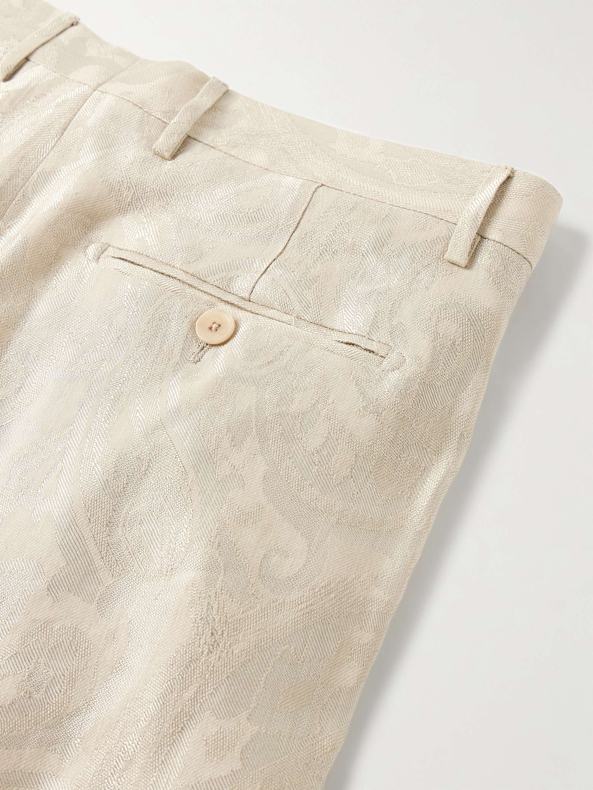 Straight-Leg Pleated Paisley-Jacquard Linen-Blend Suit Trousers view