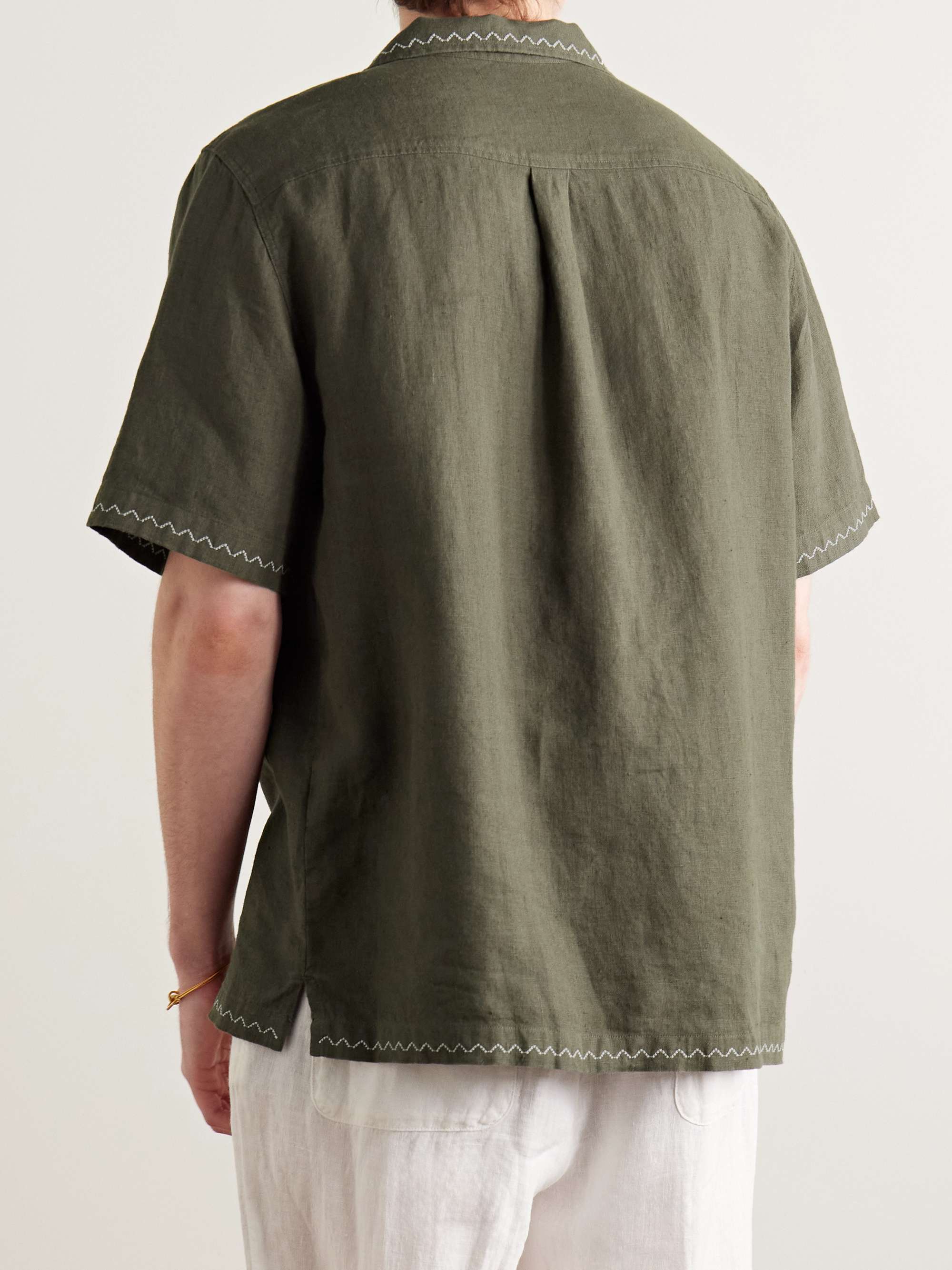 Flavio Camp-Collar Embroidered Linen Shirt view