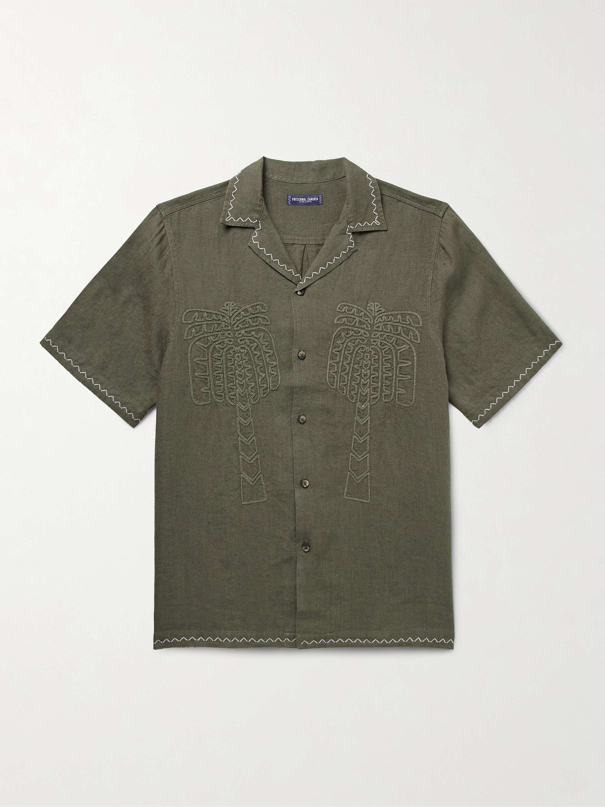 Flavio Camp-Collar Embroidered Linen Shirt view