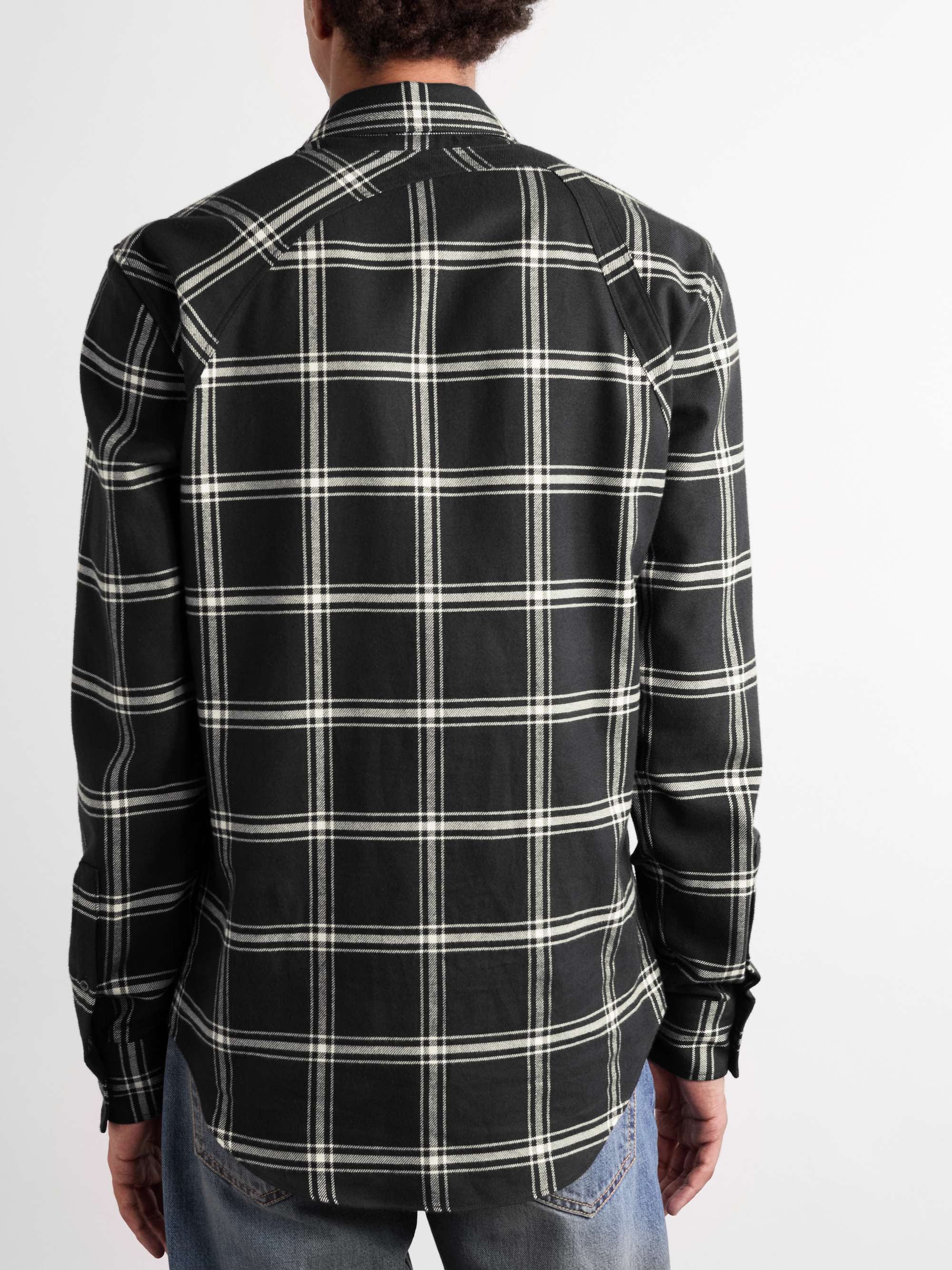 Harness-Detailed Checked Cotton-Flannel Shirt view