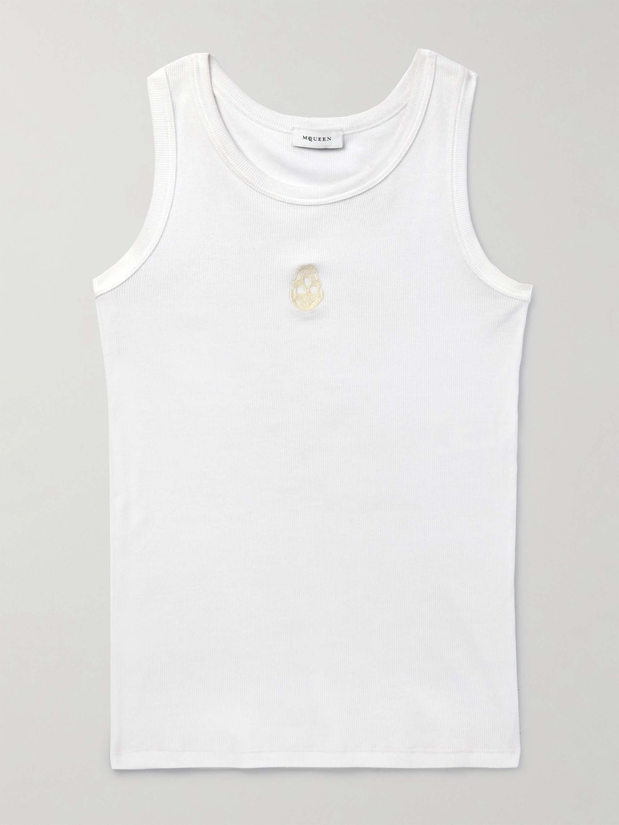Slim-Fit Logo-Embroidered Ribbed Stretch-Cotton Tank view